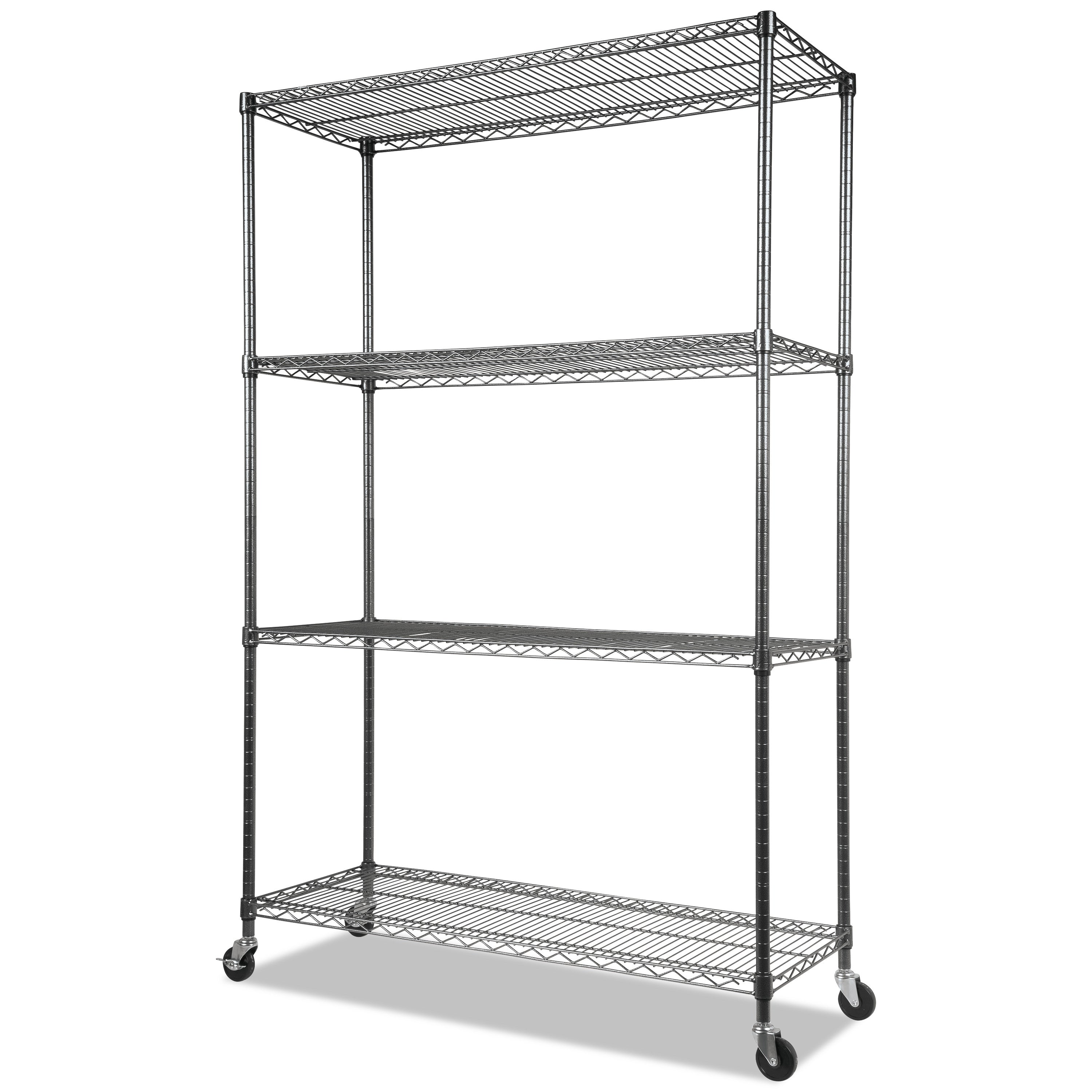 NSF Certified 4-Shelf Wire Shelving Kit with Casters, 48w x 18d x 72h, Black Anthracite - 