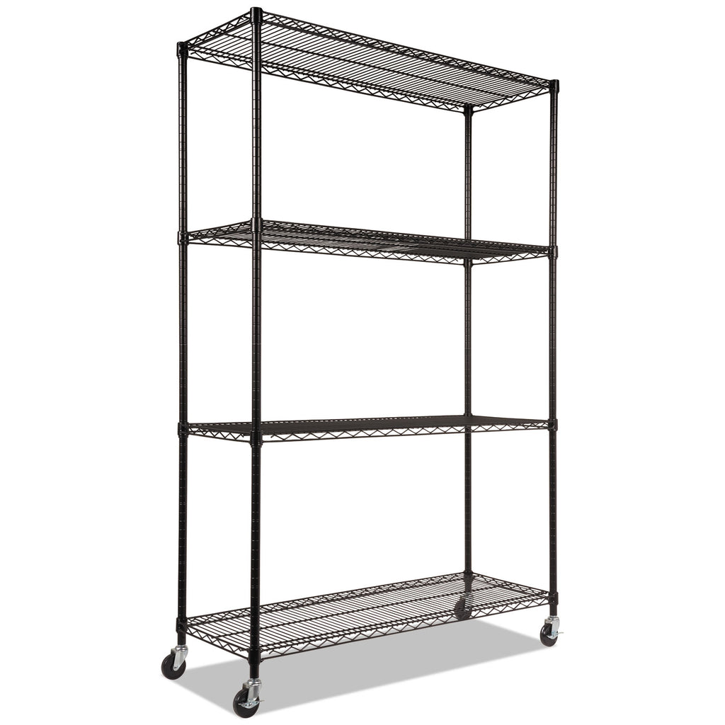 NSF Certified 4-Shelf Wire Shelving Kit with Casters, 48w x 18d x 72h, Black