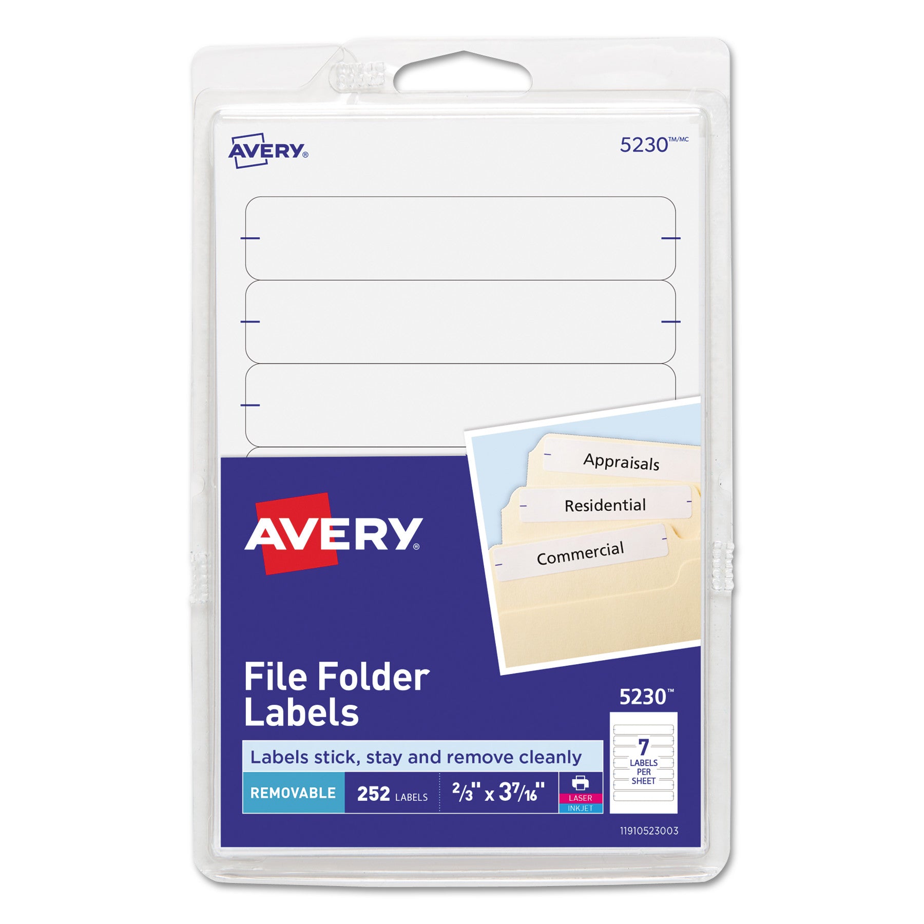 Removable File Folder Labels with Sure Feed Technology, 0.66 x 3.44, White, 7/Sheet, 36 Sheets/Pack - 