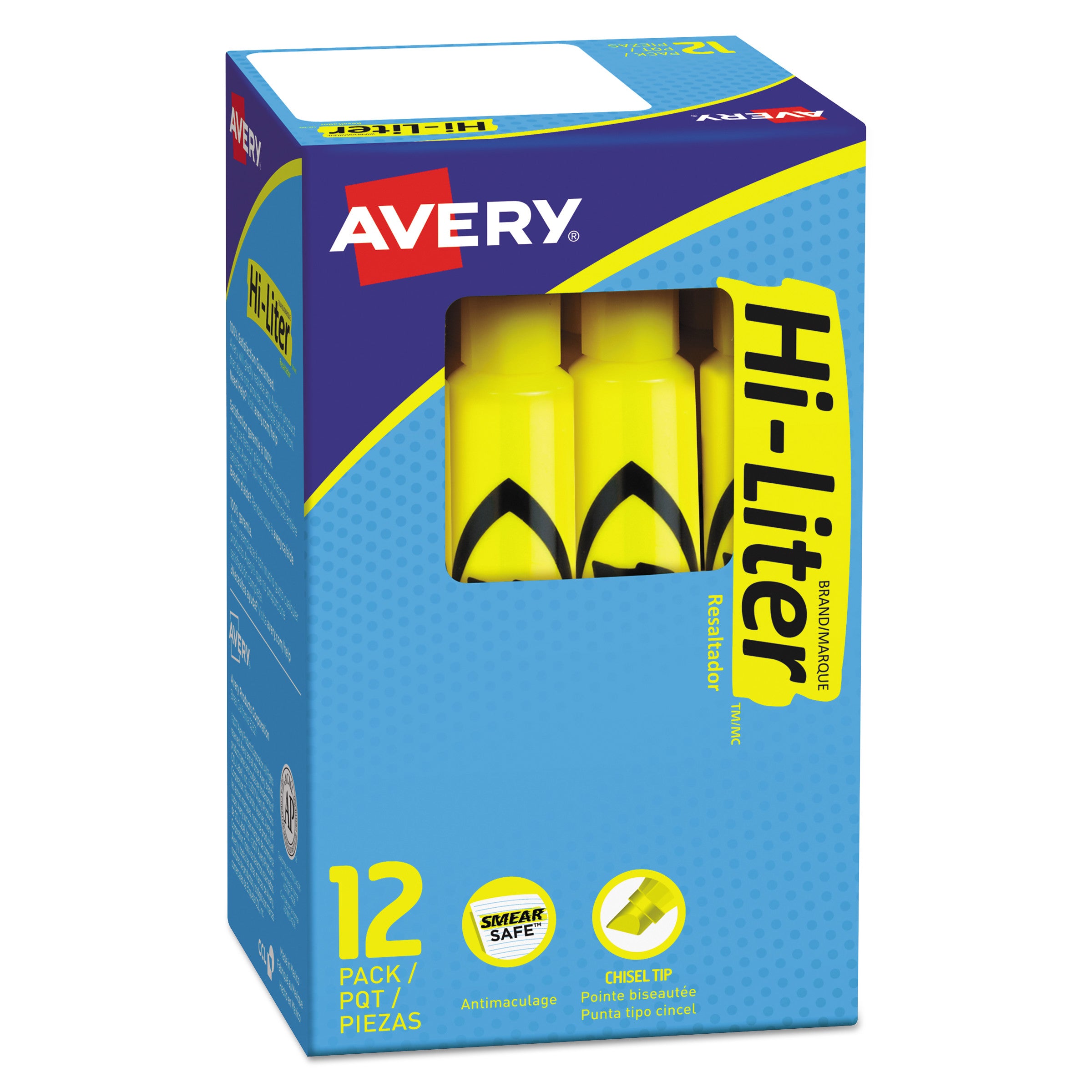 HI-LITER Desk-Style Highlighters, Yellow Ink, Chisel Tip, Yellow/Black Barrel, Dozen - 