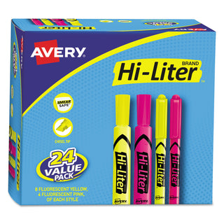 HI-LITER Highlighter Value Pack, Desk/Pen Style Combo, Assorted Ink Colors, Chisel/Bullet Tips, Assorted Barrel Colors, 24/PK - 