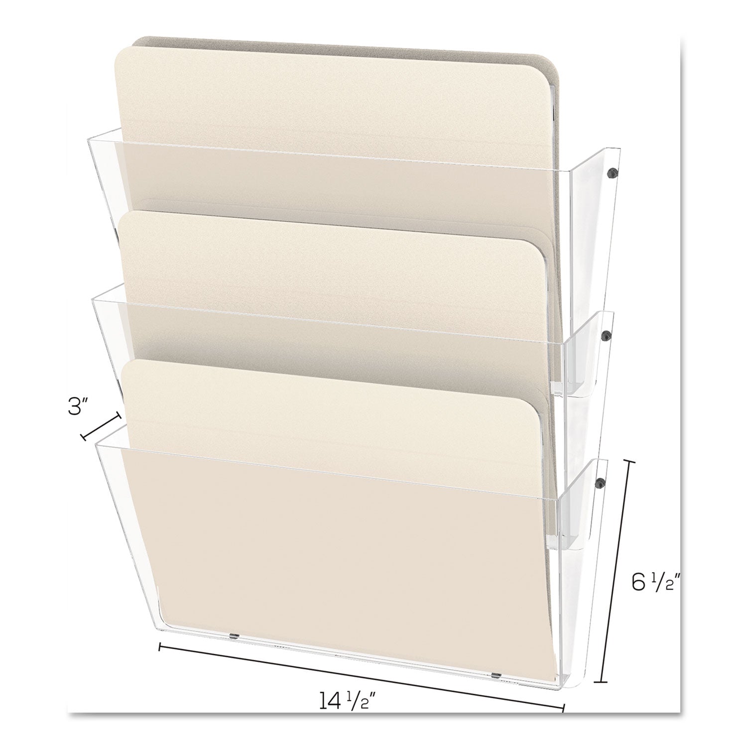 Unbreakable DocuPocket Wall File, 3 Sections, Letter Size, 14.5" x 3" x 6.5", Clear, 3/Pack - 
