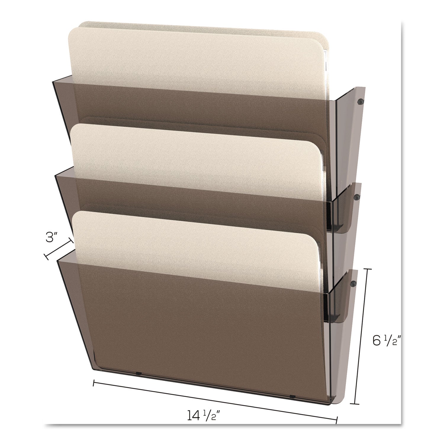 Unbreakable DocuPocket Wall File, 3 Sections, Letter Size, 14.5" x 3" x 6.5", Clear, 3/Pack - 