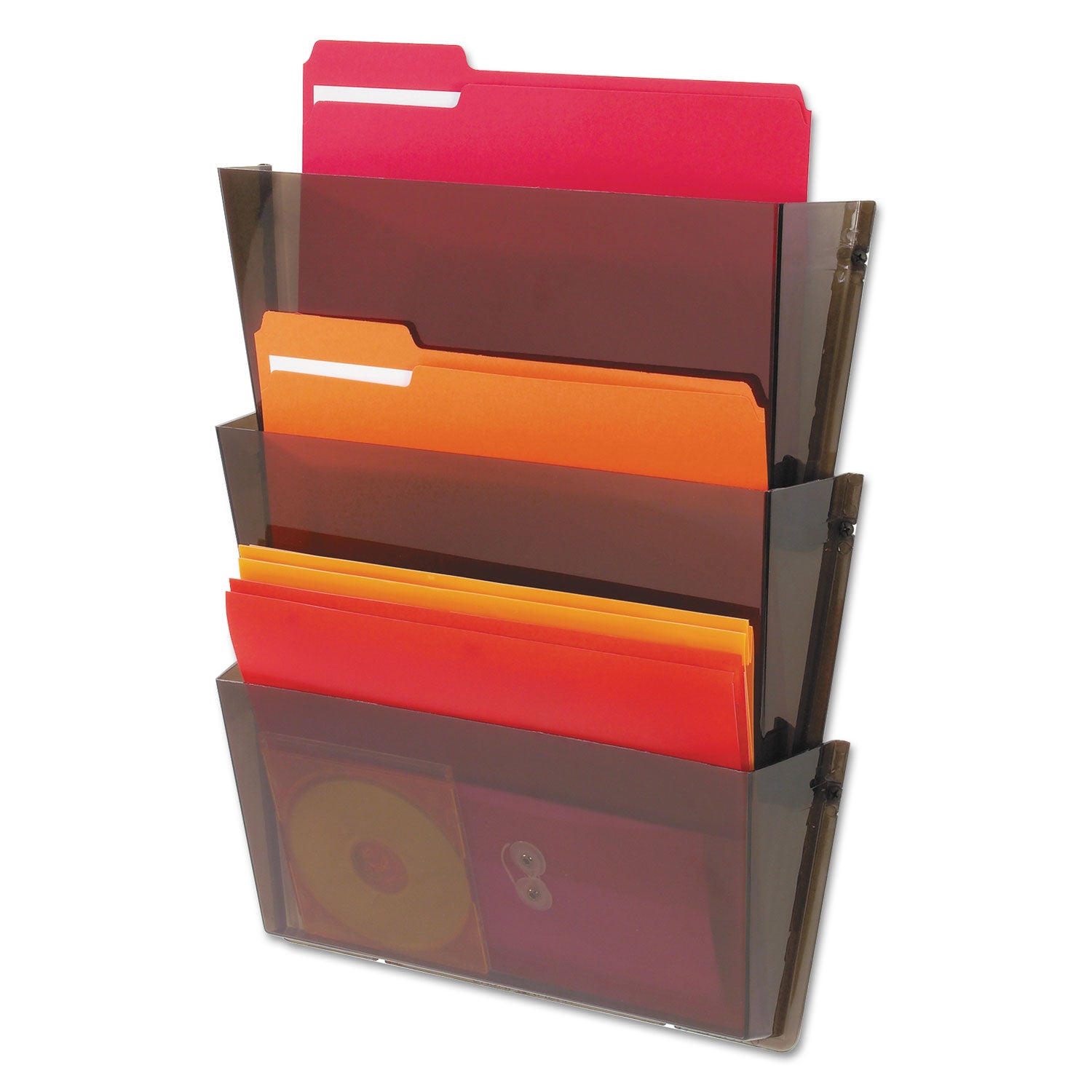 Unbreakable DocuPocket Wall File, 3 Sections, Letter Size, 14.5" x 3" x 6.5", Smoke, 3/Pack - 