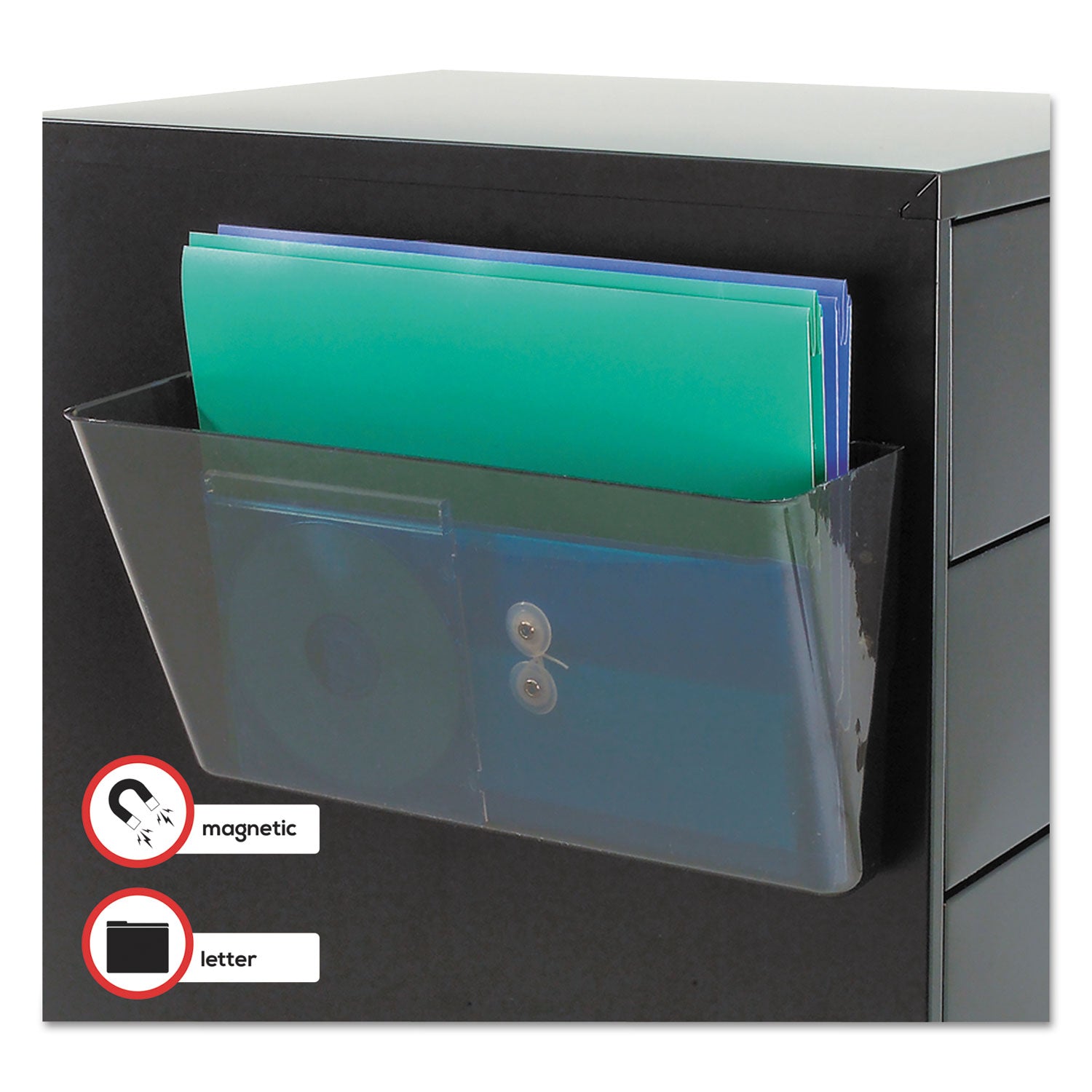 Magnetic DocuPocket Wall File, Letter Size, 13" x 4" x 7", Smoke - 