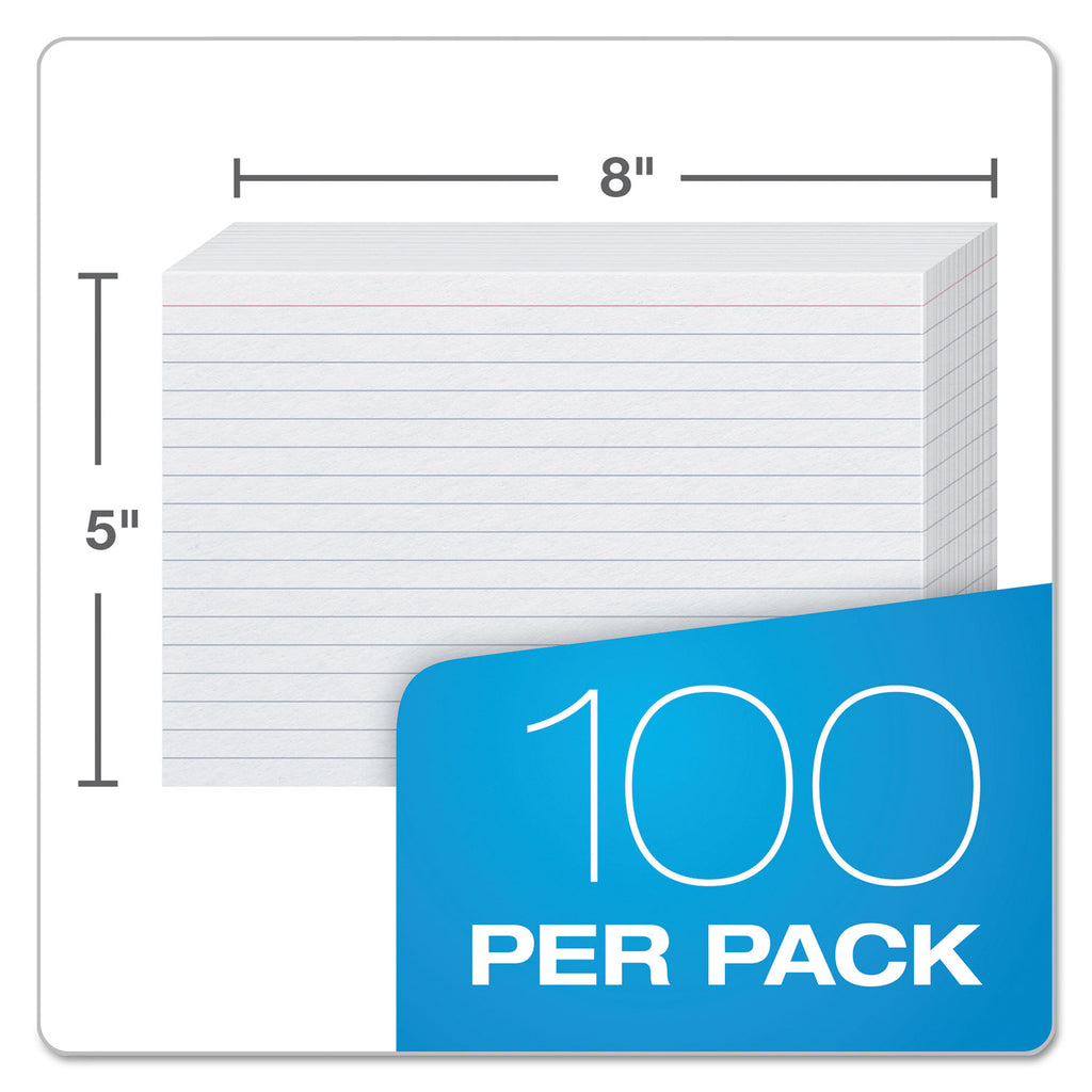 Ruled Index Cards, 5 x 8, White, 100/Pack