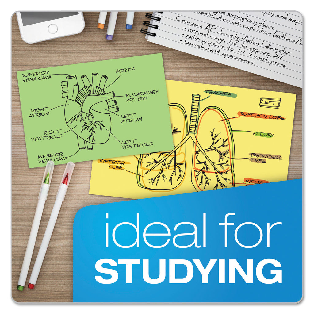 Unruled Index Cards, 3 x 5, Canary, 100/Pack