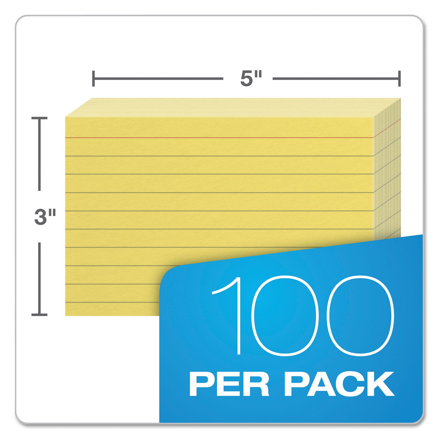 Ruled Index Cards, 3 x 5, Canary, 100/Pack