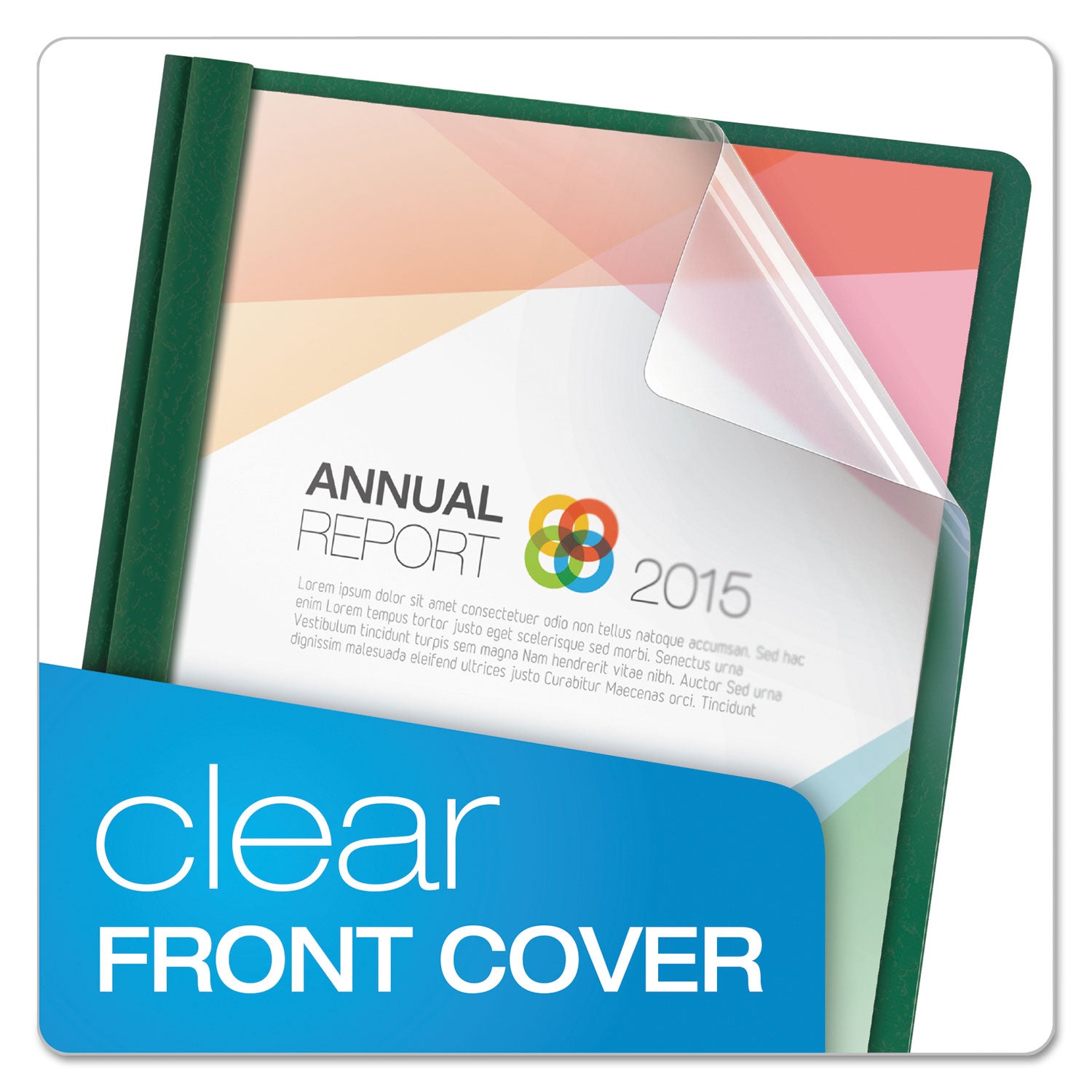 Clear Front Report Cover, Three-Prong Fastener, 0.5" Capacity, 8.5 x 11, Clear/ Hunter Green, 25/Box - 
