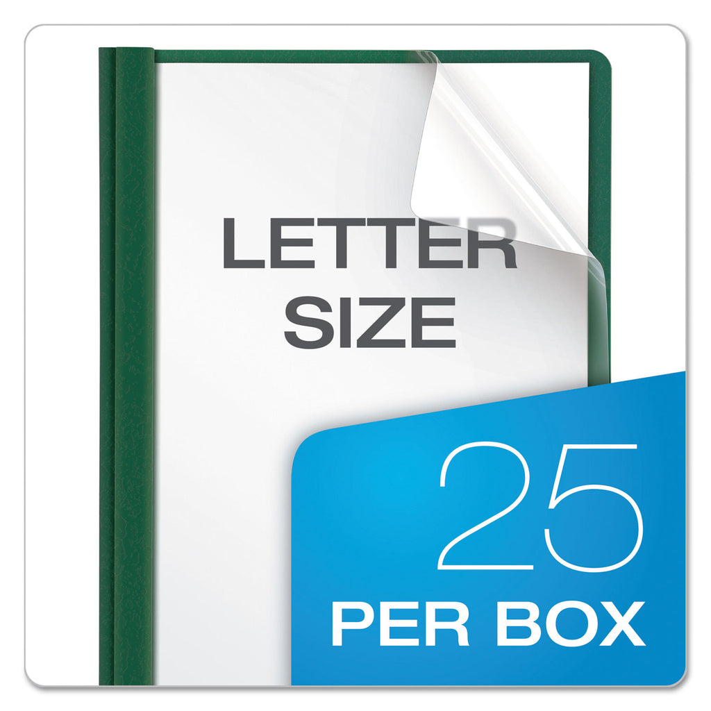 Clear Front Report Cover, Three-Prong Fastener, 0.5" Capacity, 8.5 x 11, Clear/ Hunter Green, 25/Box