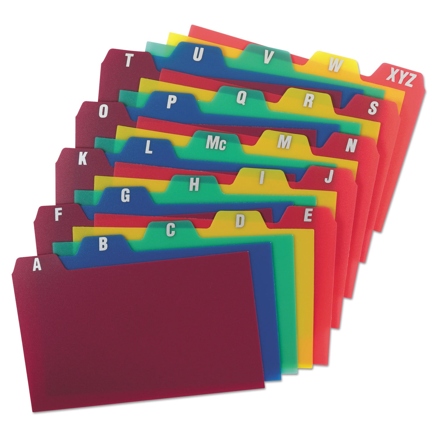 Durable Poly A-Z Card Guides, 1/5-Cut Top Tab, A to Z, 3 x 5, Assorted Colors, 25/Set - 