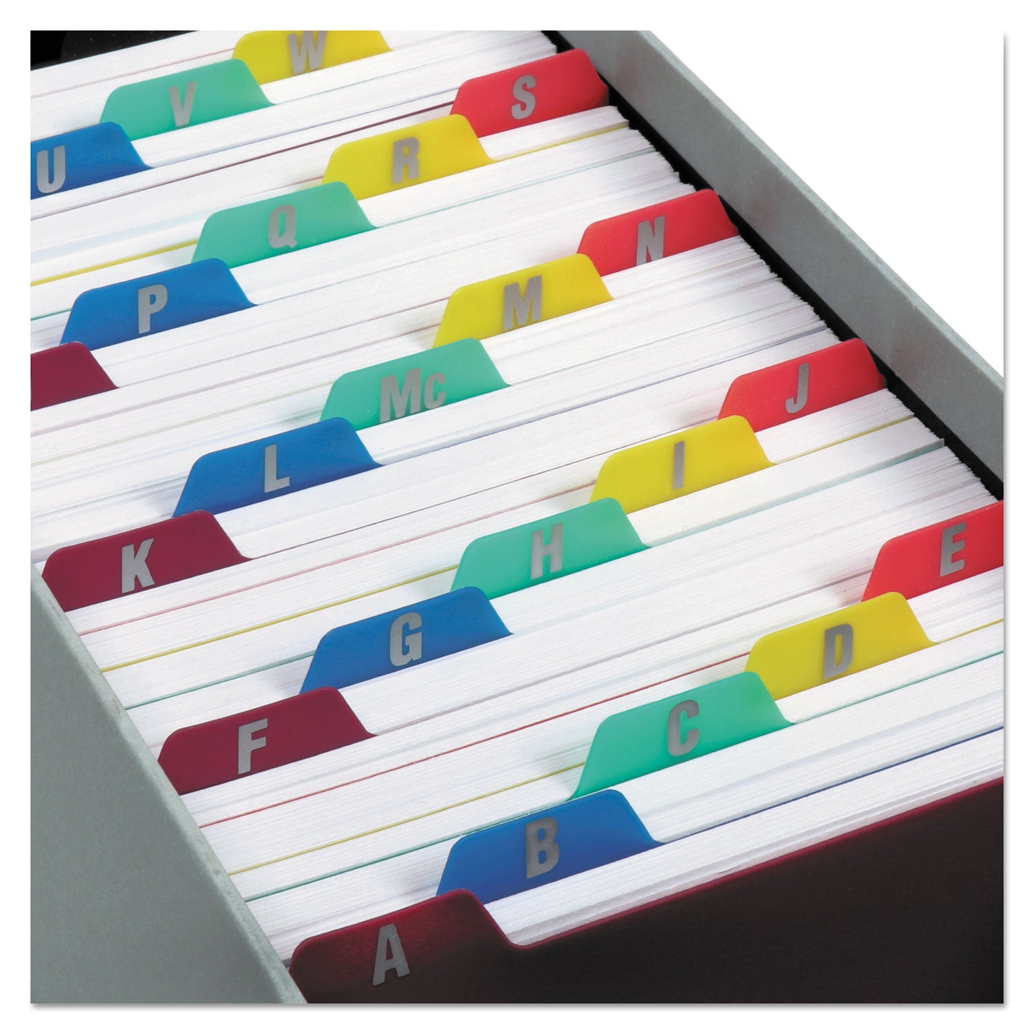 Durable Poly A-Z Card Guides, 1/5-Cut Top Tab, A to Z, 3 x 5, Assorted Colors, 25/Set - 