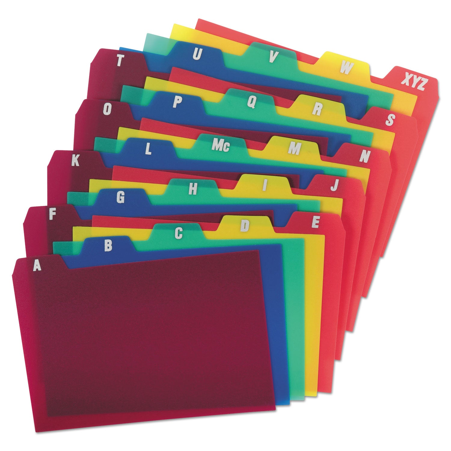 Durable Poly A-Z Card Guides, 1/5-Cut Top Tab, A to Z, 4 x 6, Assorted Colors, 25/Set - 