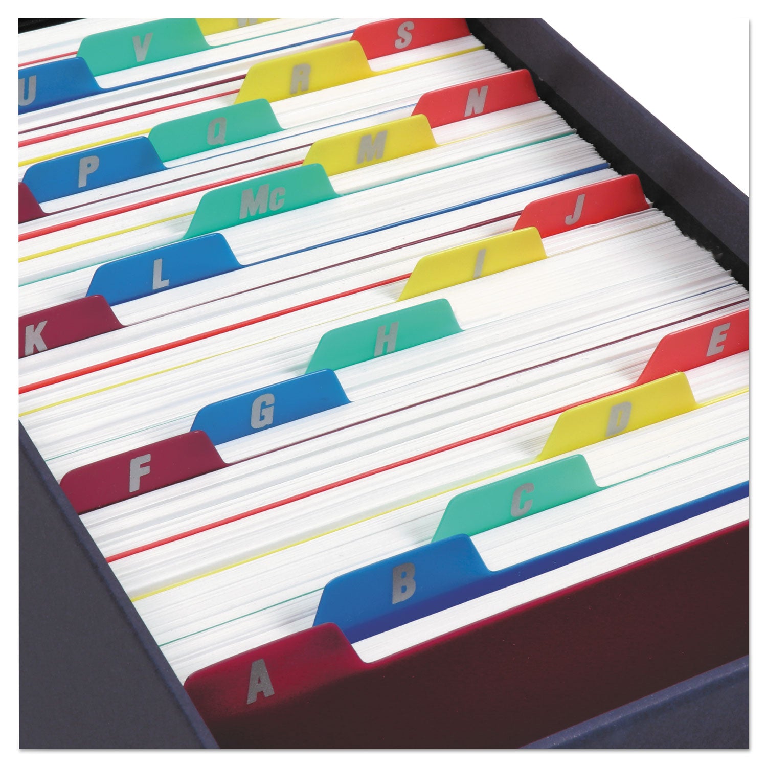 Durable Poly A-Z Card Guides, 1/5-Cut Top Tab, A to Z, 4 x 6, Assorted Colors, 25/Set - 
