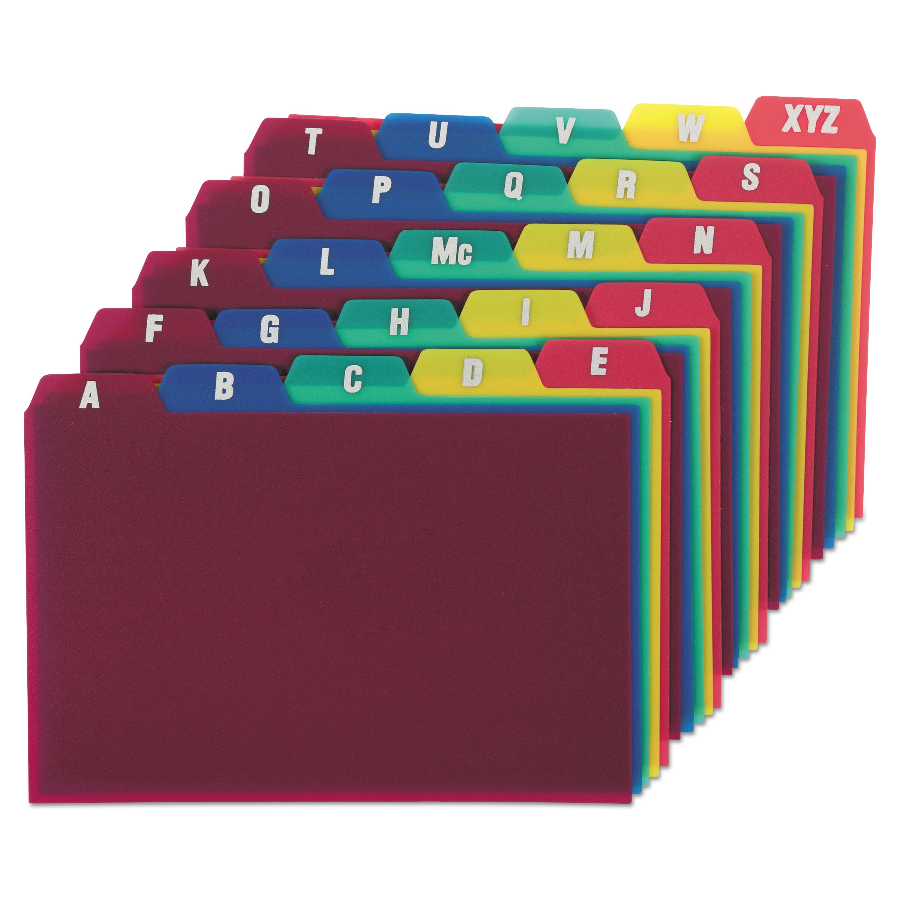 Durable Poly A-Z Card Guides, 1/5-Cut Top Tab, A to Z, 4 x 6, Assorted Colors, 25/Set - 