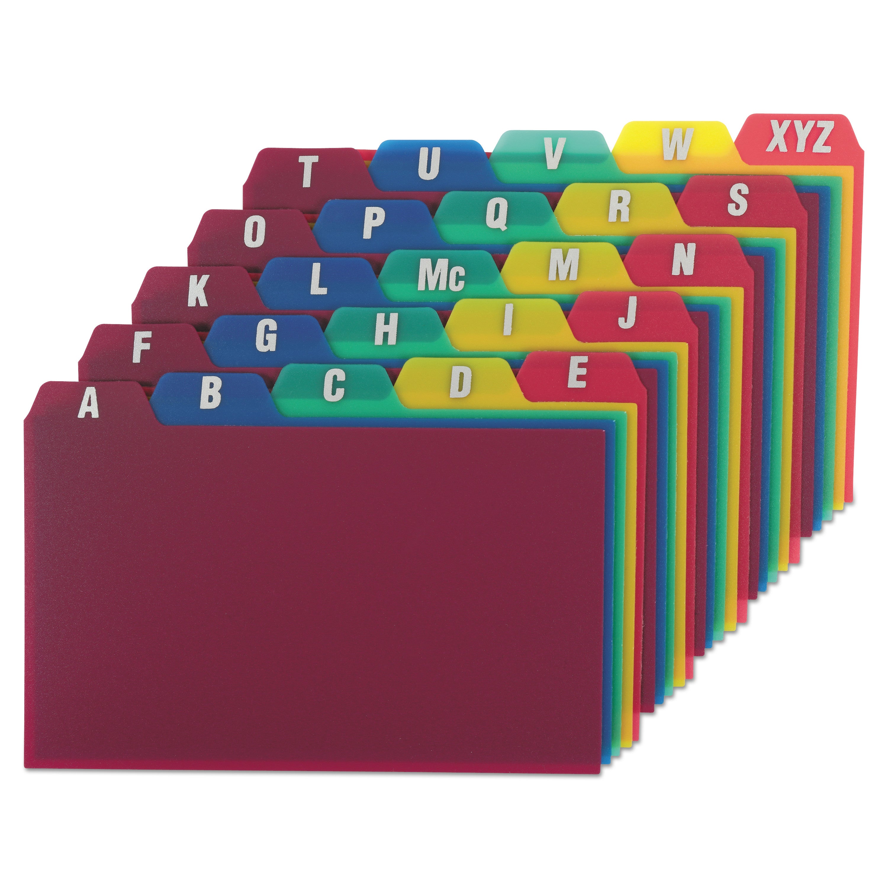 Durable Poly A-Z Card Guides, 1/5-Cut Top Tab, A to Z, 3 x 5, Assorted Colors, 25/Set - 