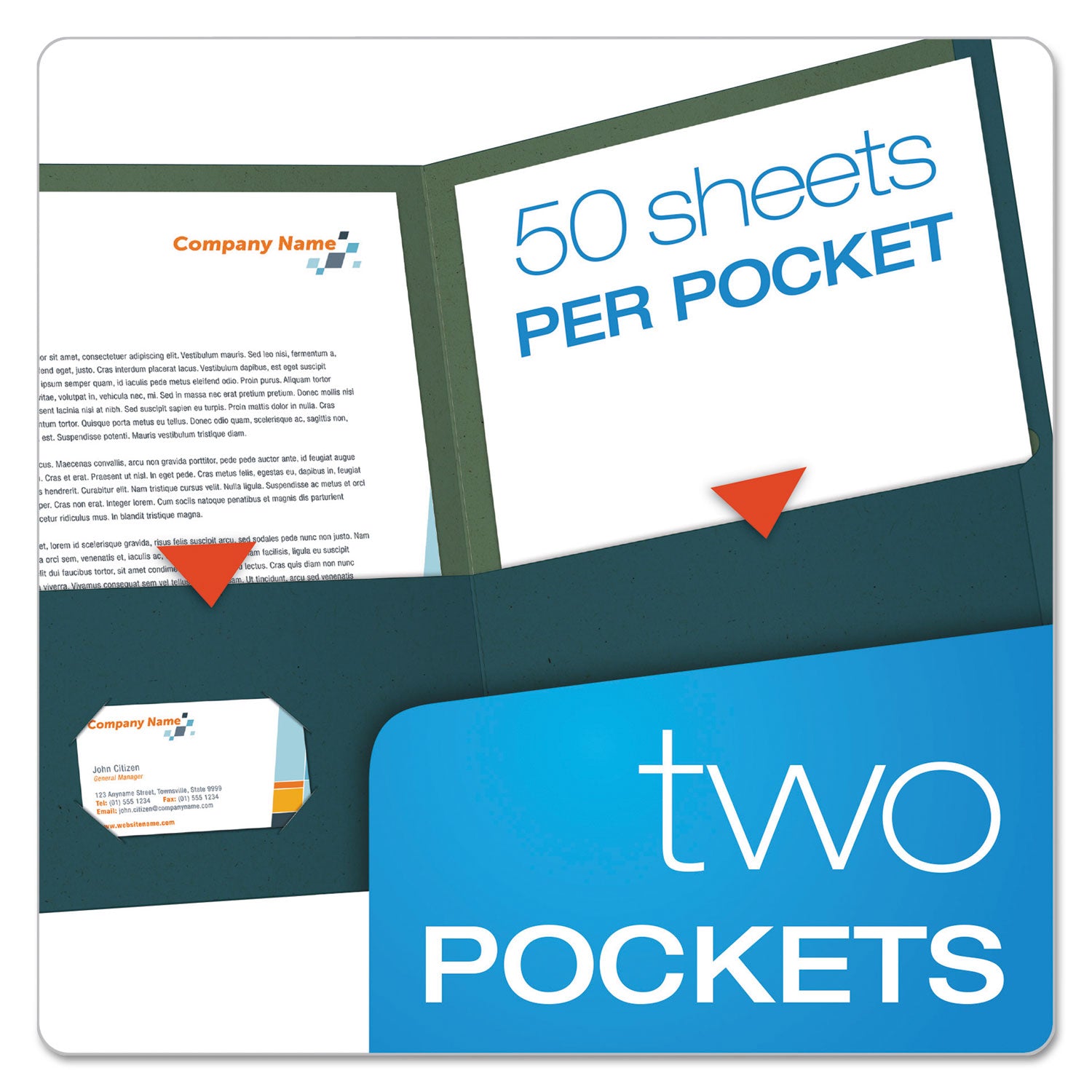 Earthwise by Oxford 100% Recycled Paper Twin-Pocket Portfolio, 100-Sheet Capacity, 11 x 8.5, Blue, 25/Box