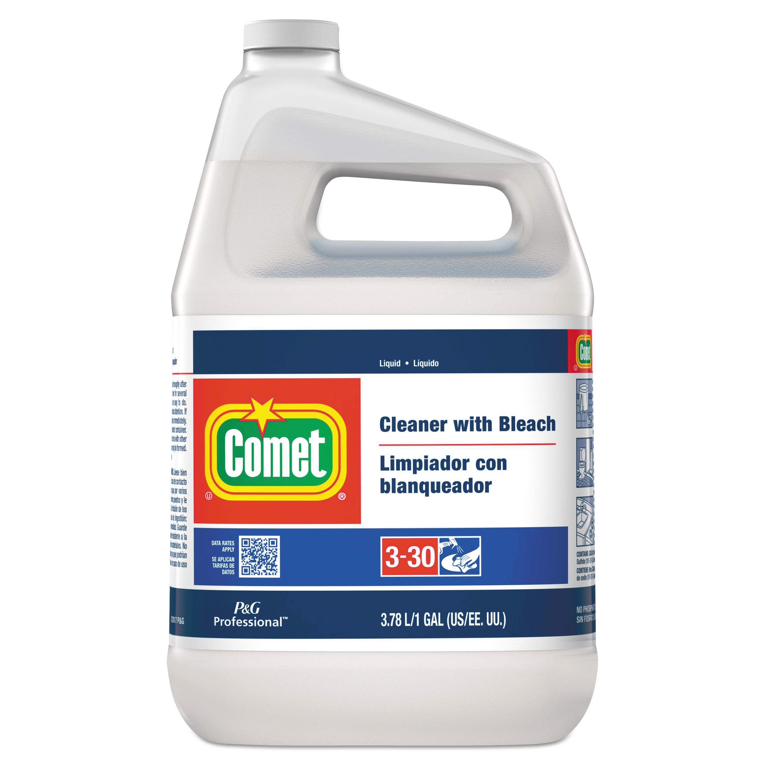 Cleaner with Bleach, Liquid, One Gallon Bottle, 3/Carton - 