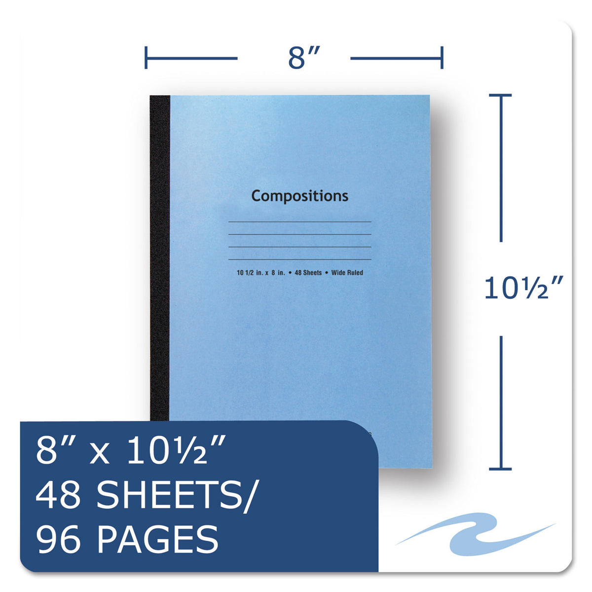 Roaring Spring Wide Ruled Flexible Cover Composition Book - 48 Sheets - 96 Pages - Printed - Sewn/Tapebound - Both Side Ruling Surface - Red Margin - 15 lb Basis Weight - 56 g/m2 Grammage - 10 1/2" x 8" - 0.25" x 8" x 10.5" - White Paper - Black