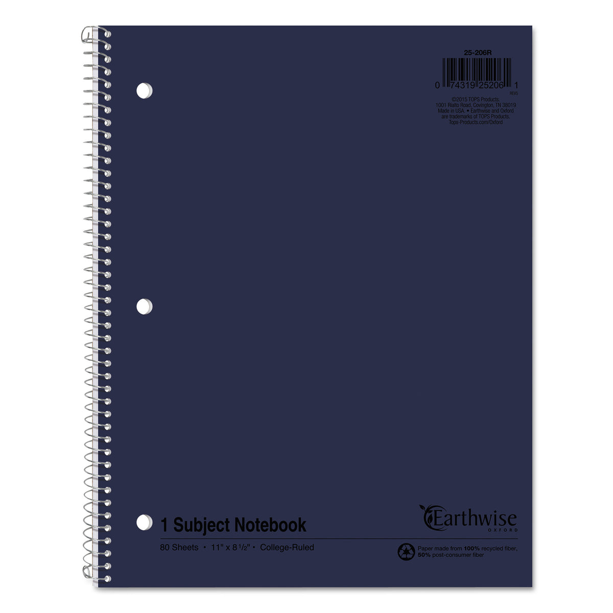 Earthwise by Oxford Recycled 1-Subject Notebook, Medium/College Rule, Randomly Assorted Cover Color, (80) 11 x 8.5 Sheets - 