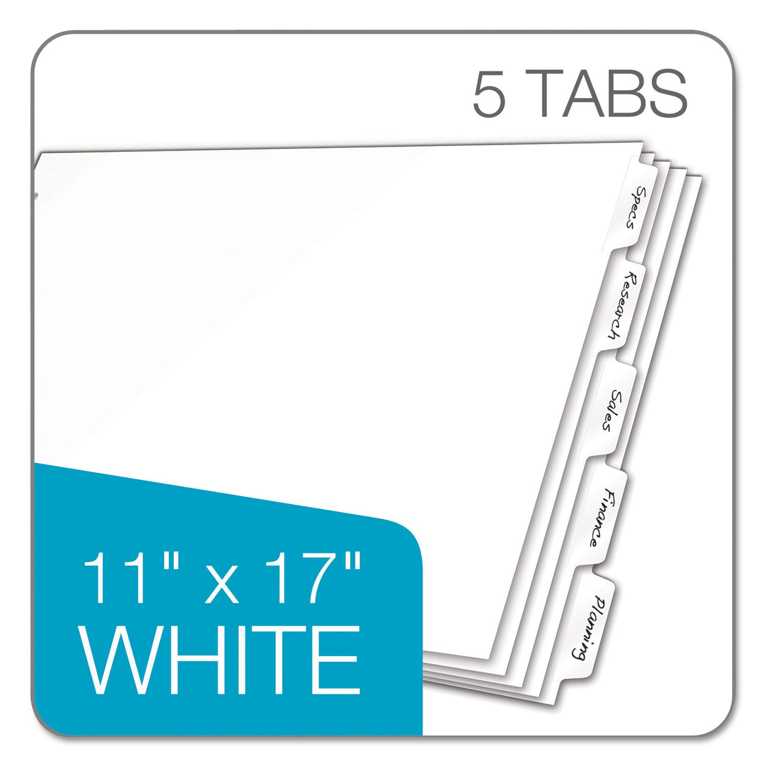 Write 'n Erase Tabloid Index Dividers, 5-Tab, 11 x 17, White, 1 Set - 