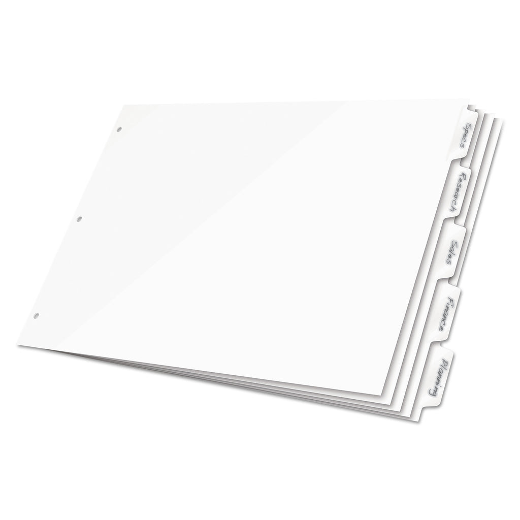 Write 'n Erase Tabloid Index Dividers, 5-Tab, 11 x 17, White, 1 Set - 