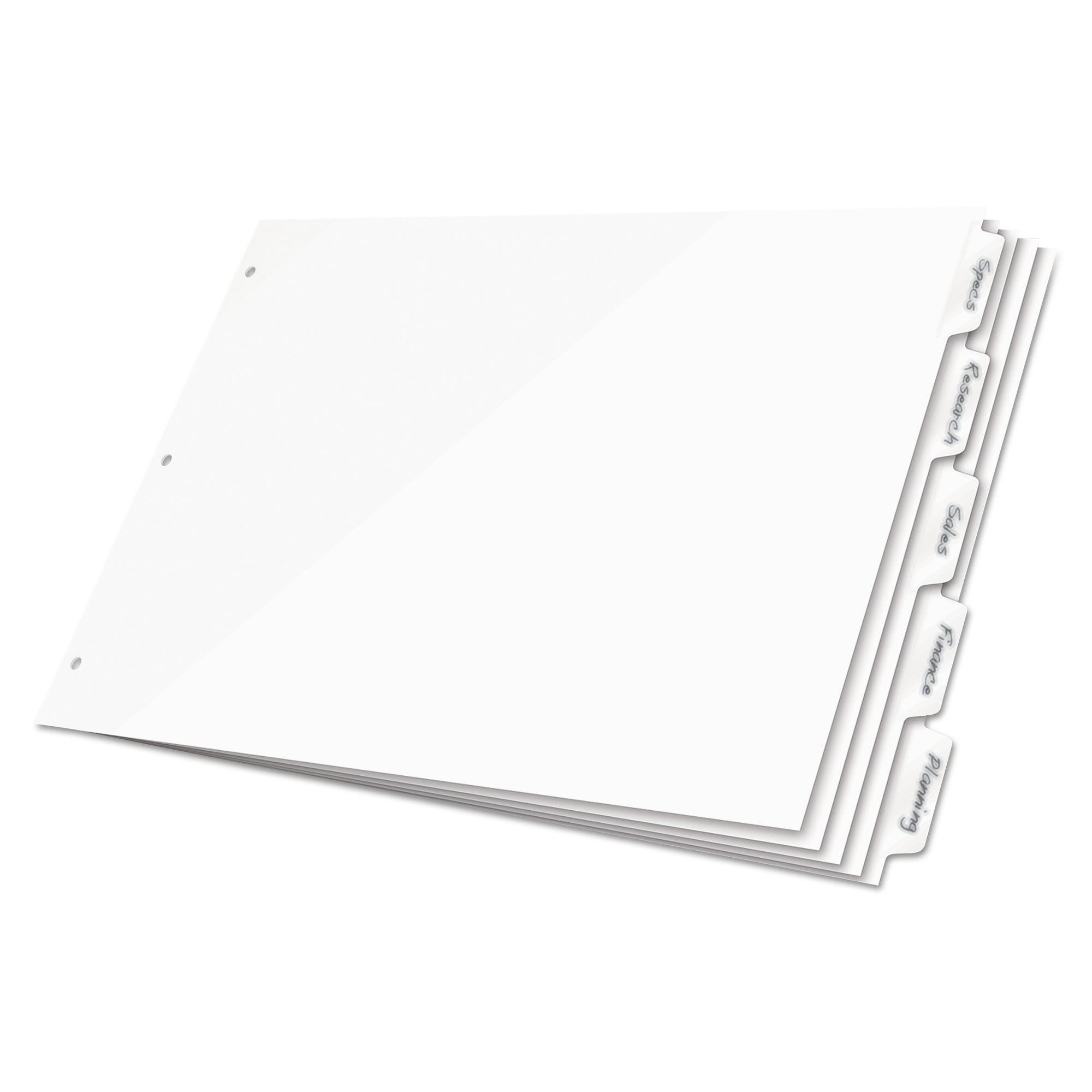 Write 'n Erase Tabloid Index Dividers, 5-Tab, 11 x 17, White, 1 Set - 