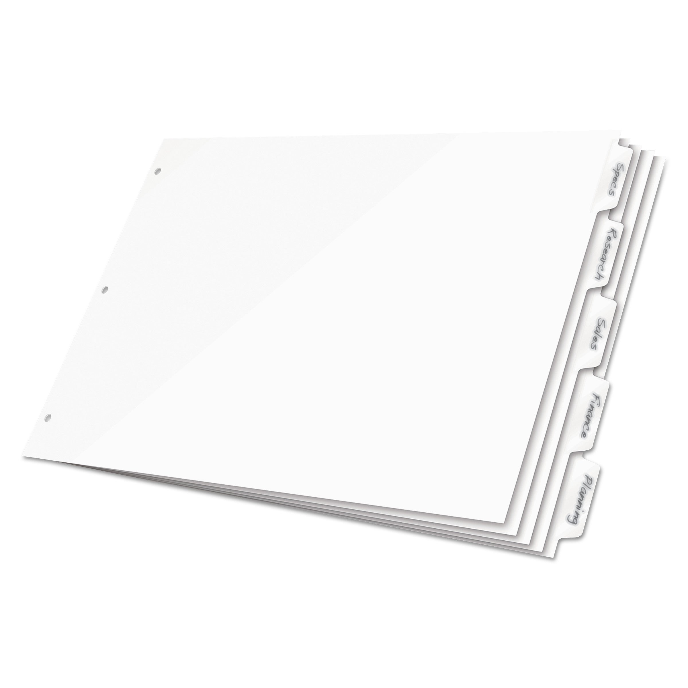 Write 'n Erase Tabloid Index Dividers, 5-Tab, 11 x 17, White, 1 Set - 