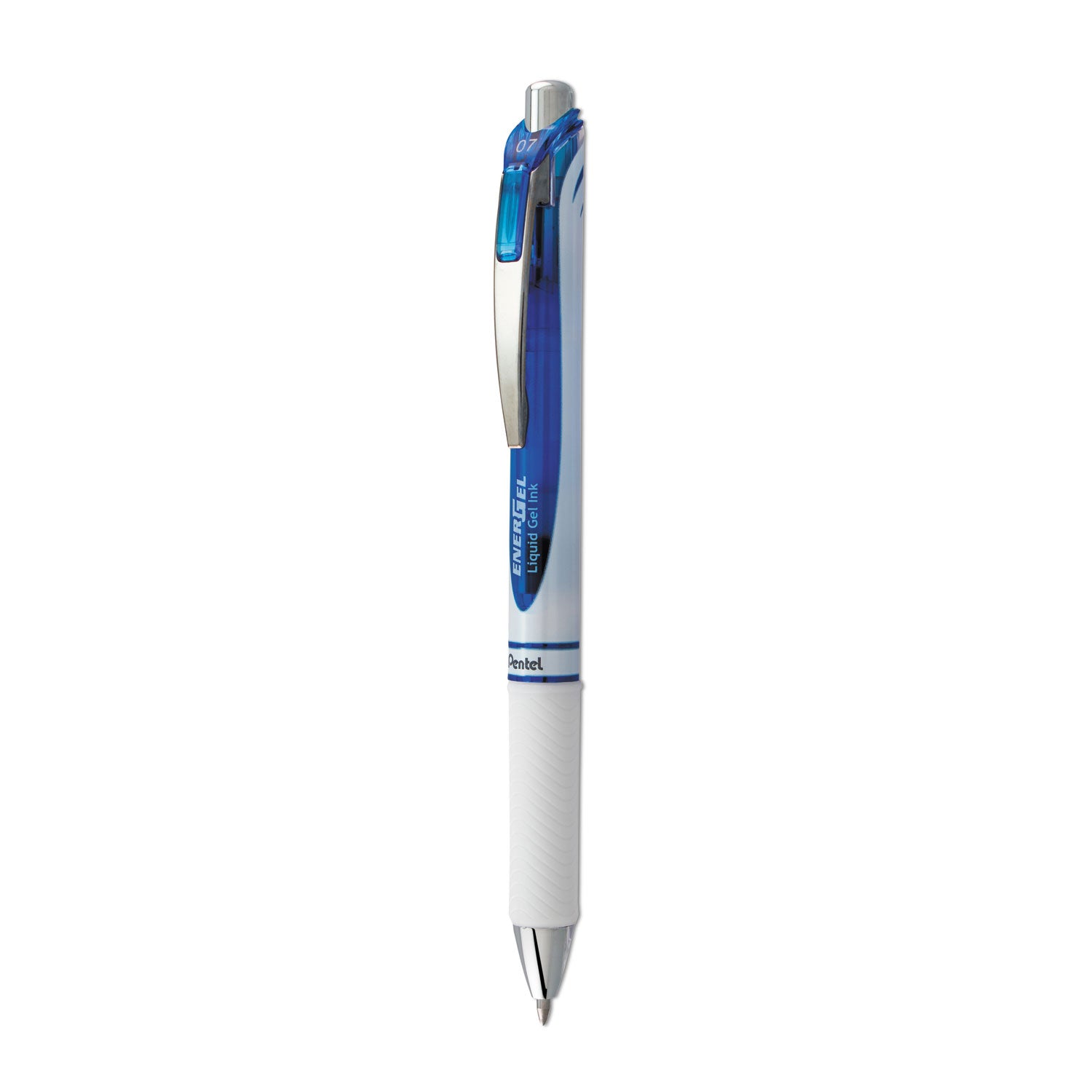 EnerGel RTX Gel Pen, Retractable, Medium 0.7 mm, Blue Ink, White/Translucent Blue Barrel - 