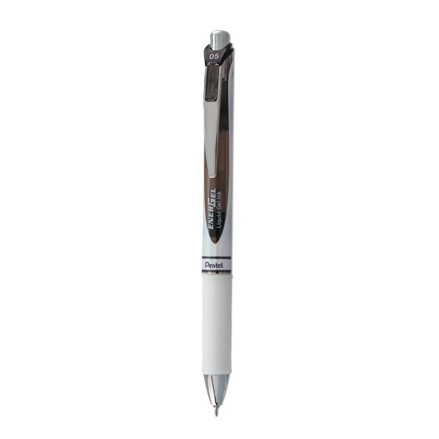 EnerGel RTX Gel Pen, Retractable, Fine 0.5 mm Needle Tip, Black Ink, White/Smoke Barrel - 