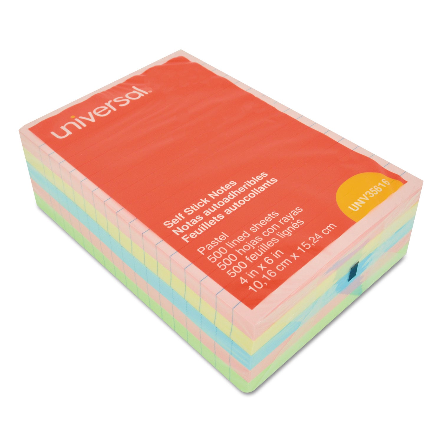 Self-Stick Note Pads, Note Ruled, 4" x 6", Assorted Pastel Colors, 100 Sheets/Pad, 5 Pads/Pack - 