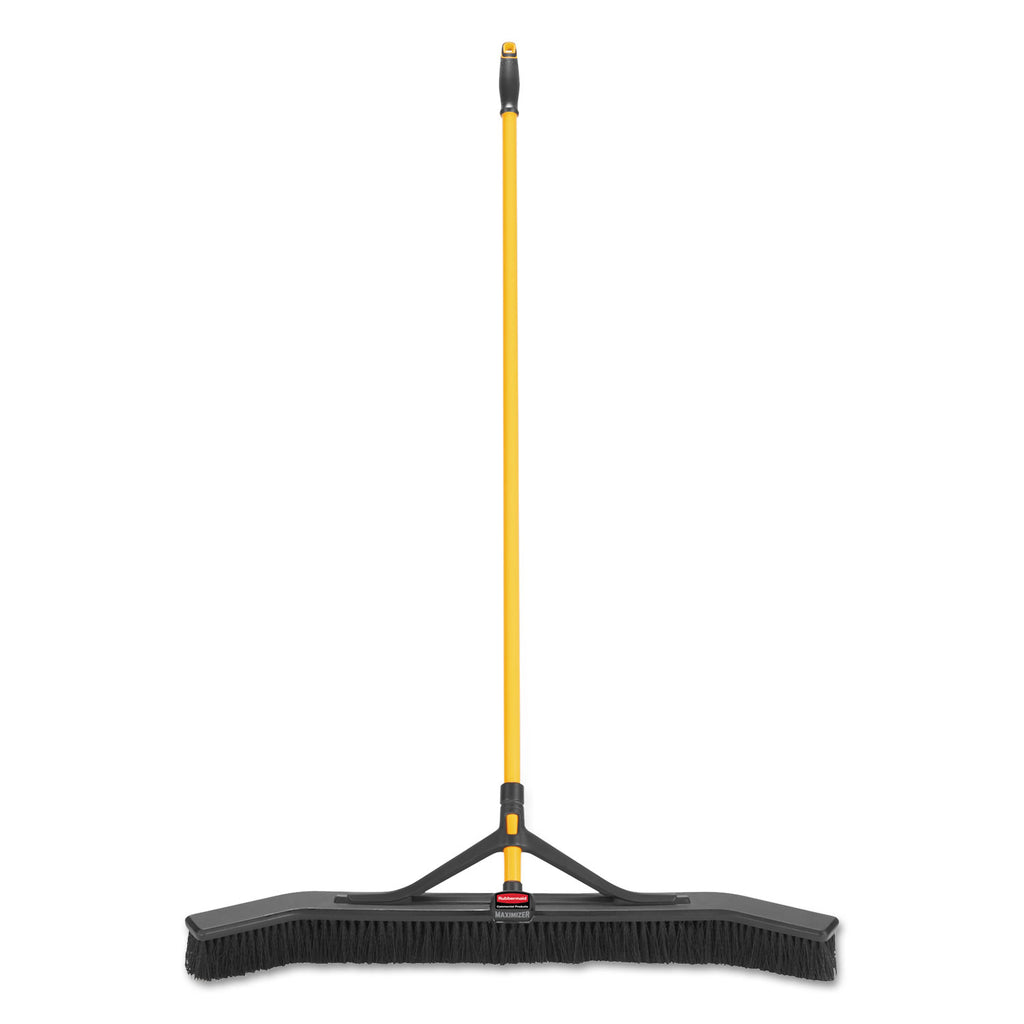 Maximizer Push-to-Center Broom, Poly Bristles, 36 x 58.13, Steel Handle, Yellow/Black
