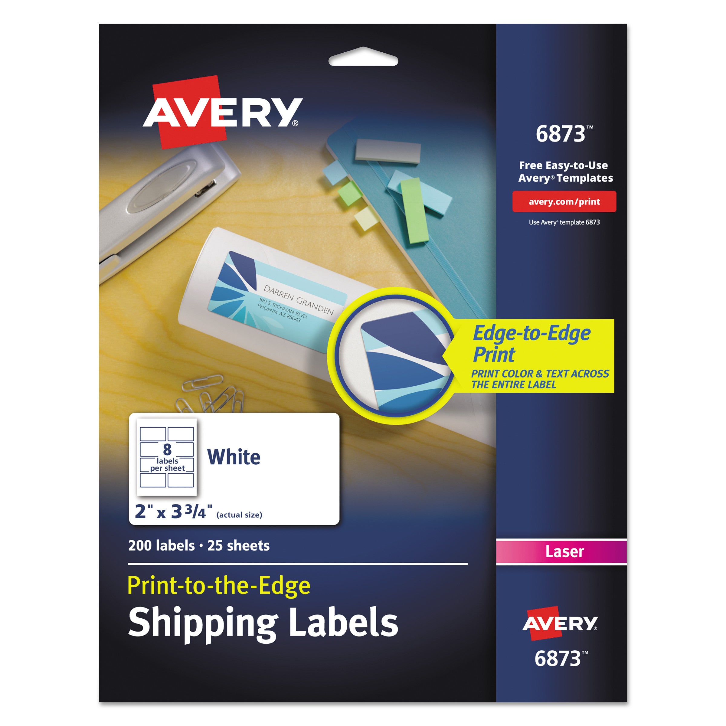 Vibrant Laser Color-Print Labels w/ Sure Feed, 2 x 3.75, White, 200/PK - 1