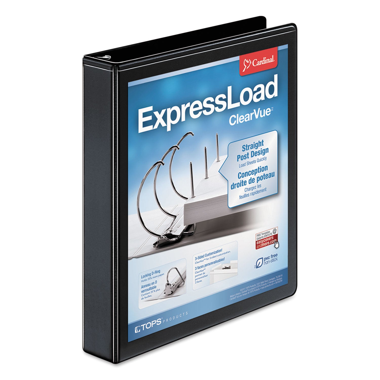 ExpressLoad ClearVue Locking D-Ring Binder, 3 Rings, 1.5" Capacity, 11 x 8.5, Black - 