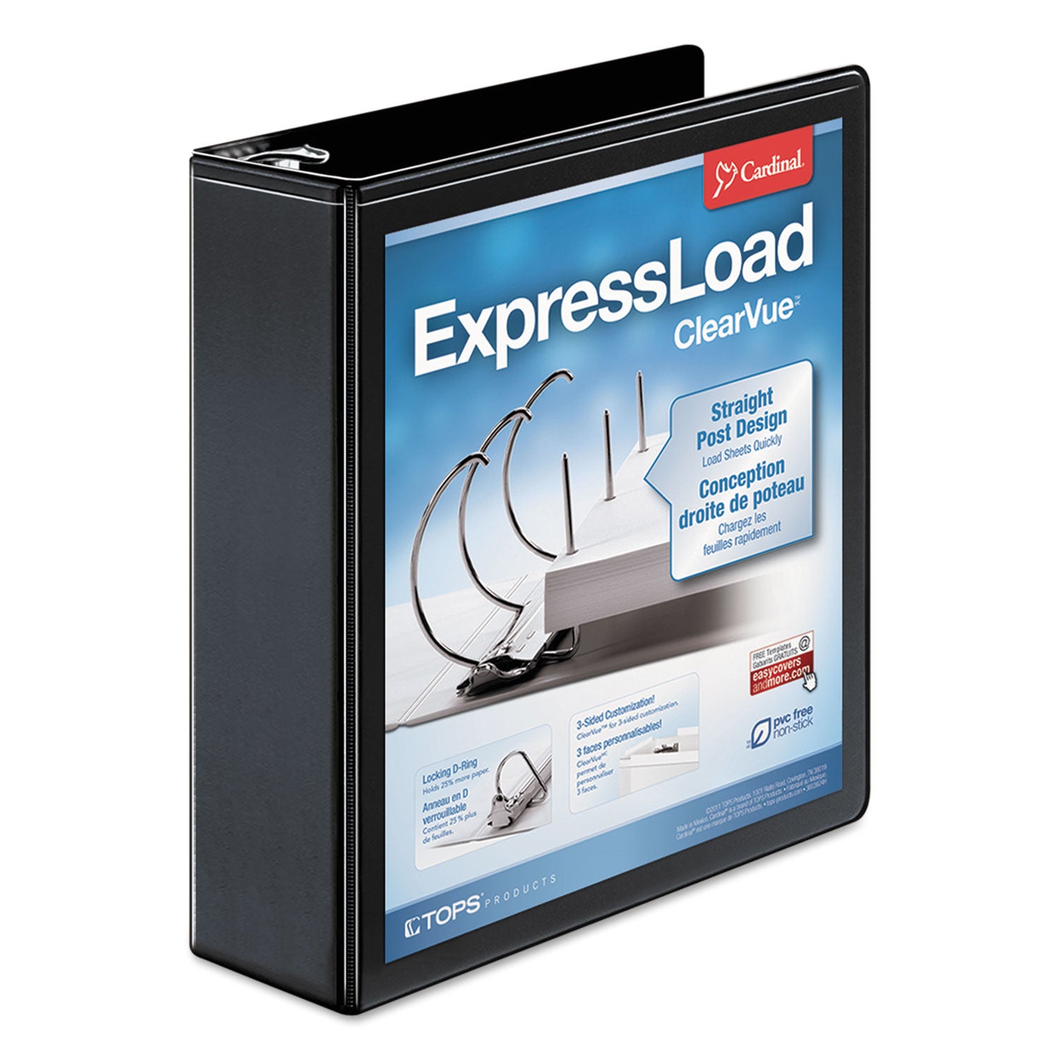 ExpressLoad ClearVue Locking D-Ring Binder, 3 Rings, 2" Capacity, 11 x 8.5, Black - 