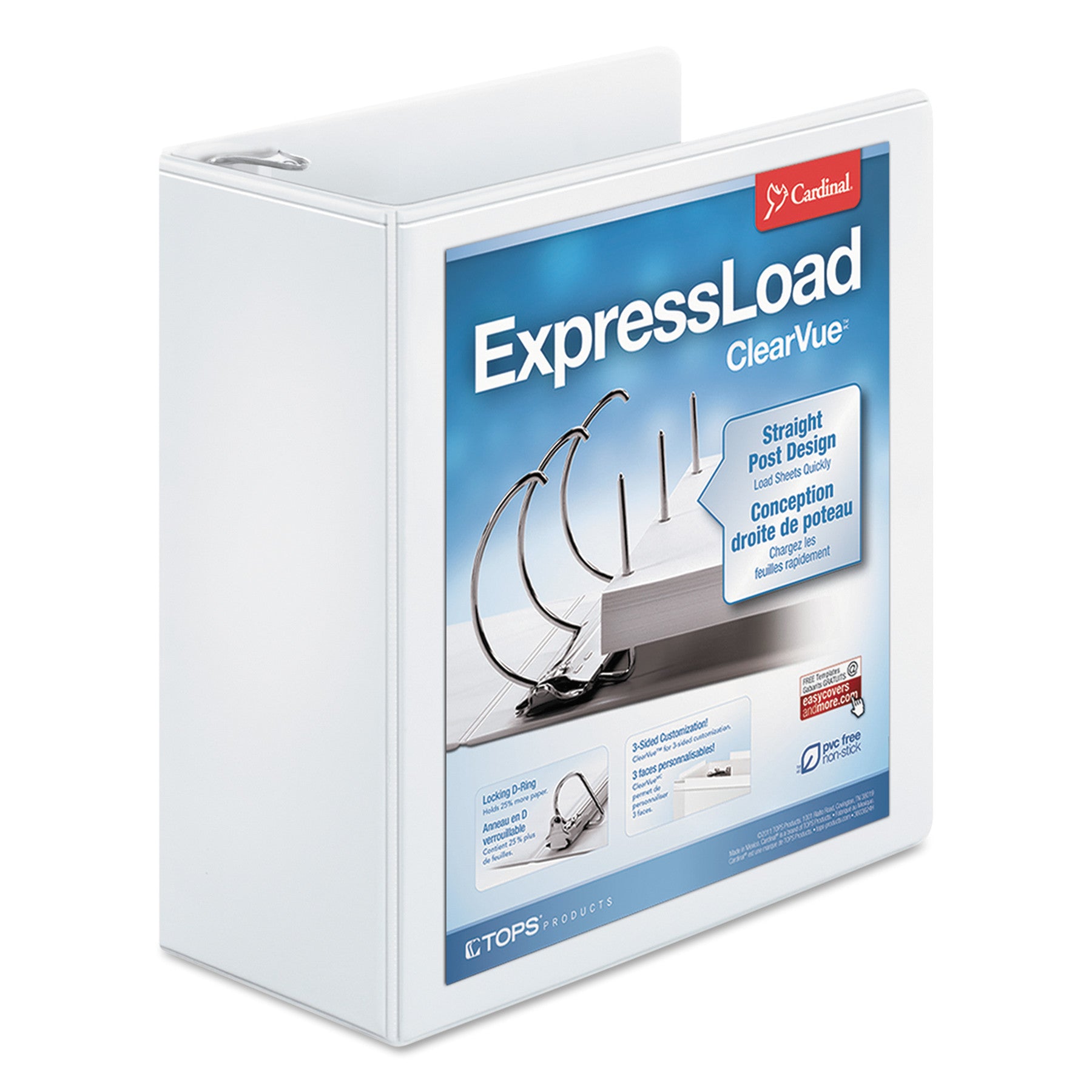 ExpressLoad ClearVue Locking D-Ring Binder, 3 Rings, 4" Capacity, 11 x 8.5, White - 