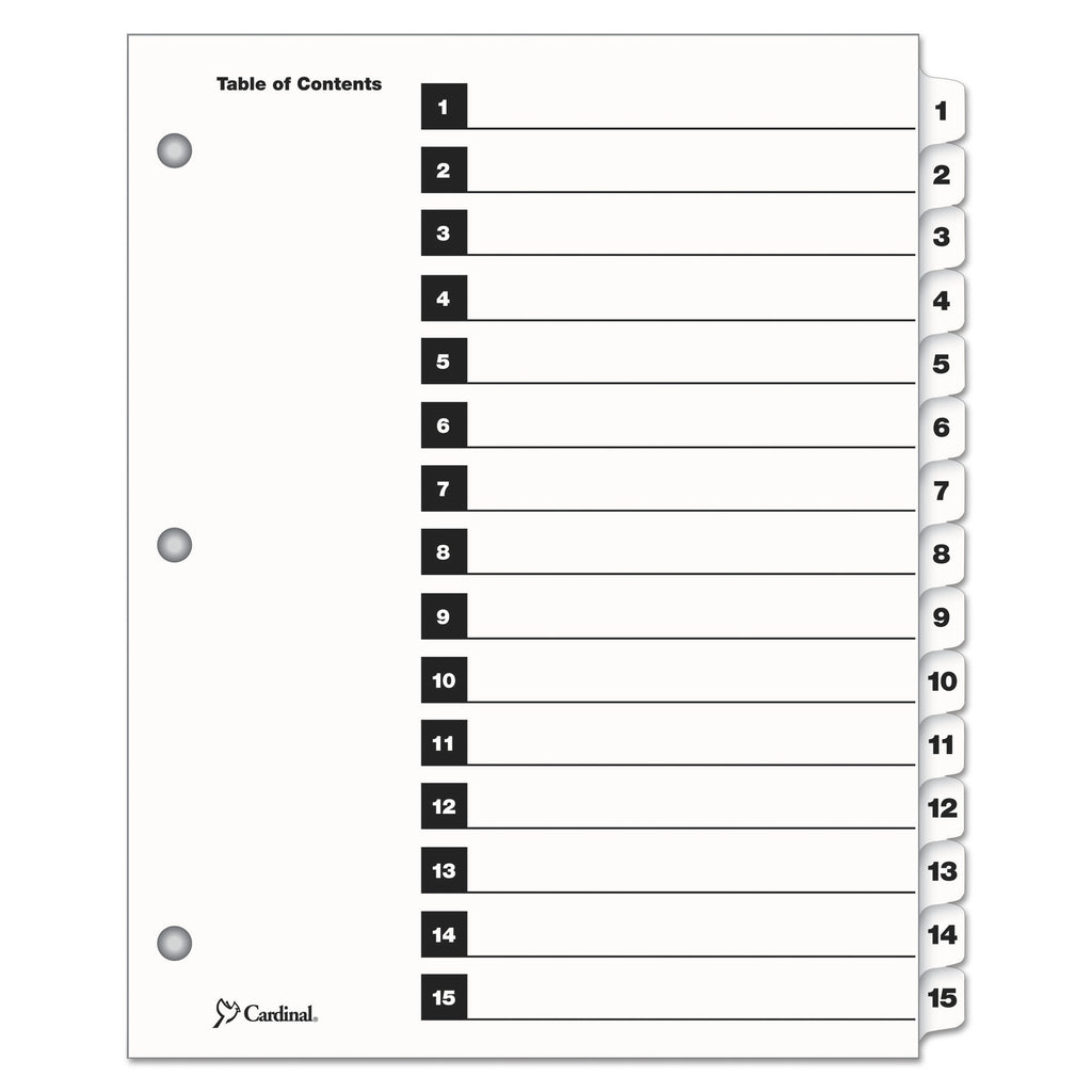OneStep Printable Table of Contents and Dividers, 15-Tab, 1 to 15, 11 x 8.5, White, White Tabs, 1 Set - 