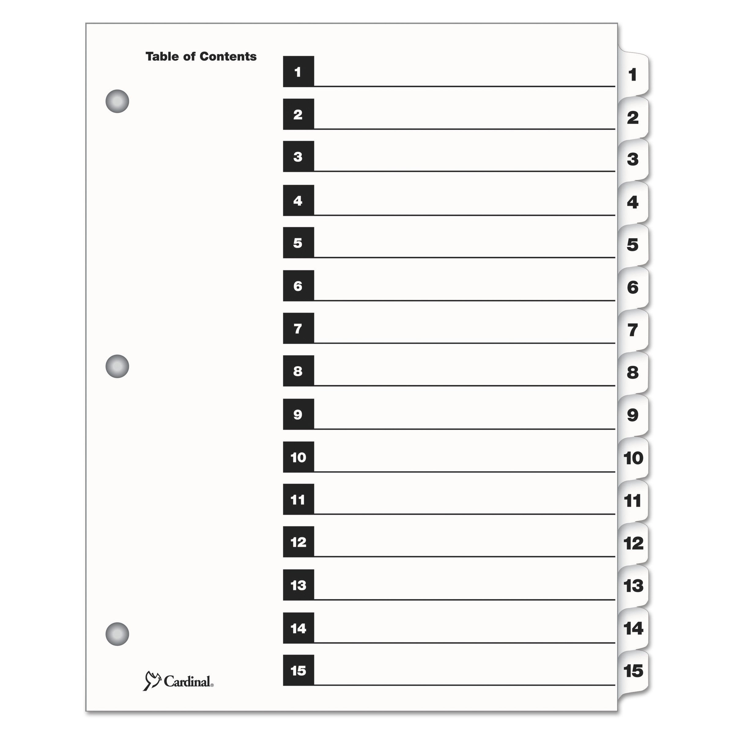 OneStep Printable Table of Contents and Dividers, 15-Tab, 1 to 15, 11 x 8.5, White, White Tabs, 1 Set - 