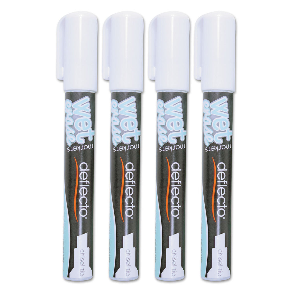 Wet Erase Markers, Medium Chisel Tip, White, 4/Pack