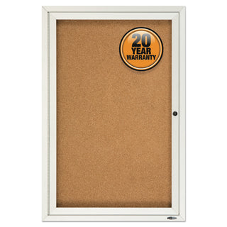 Enclosed Indoor Cork Bulletin Board with One Hinged Door, 24 x 36, Tan Surface, Silver Aluminum Frame