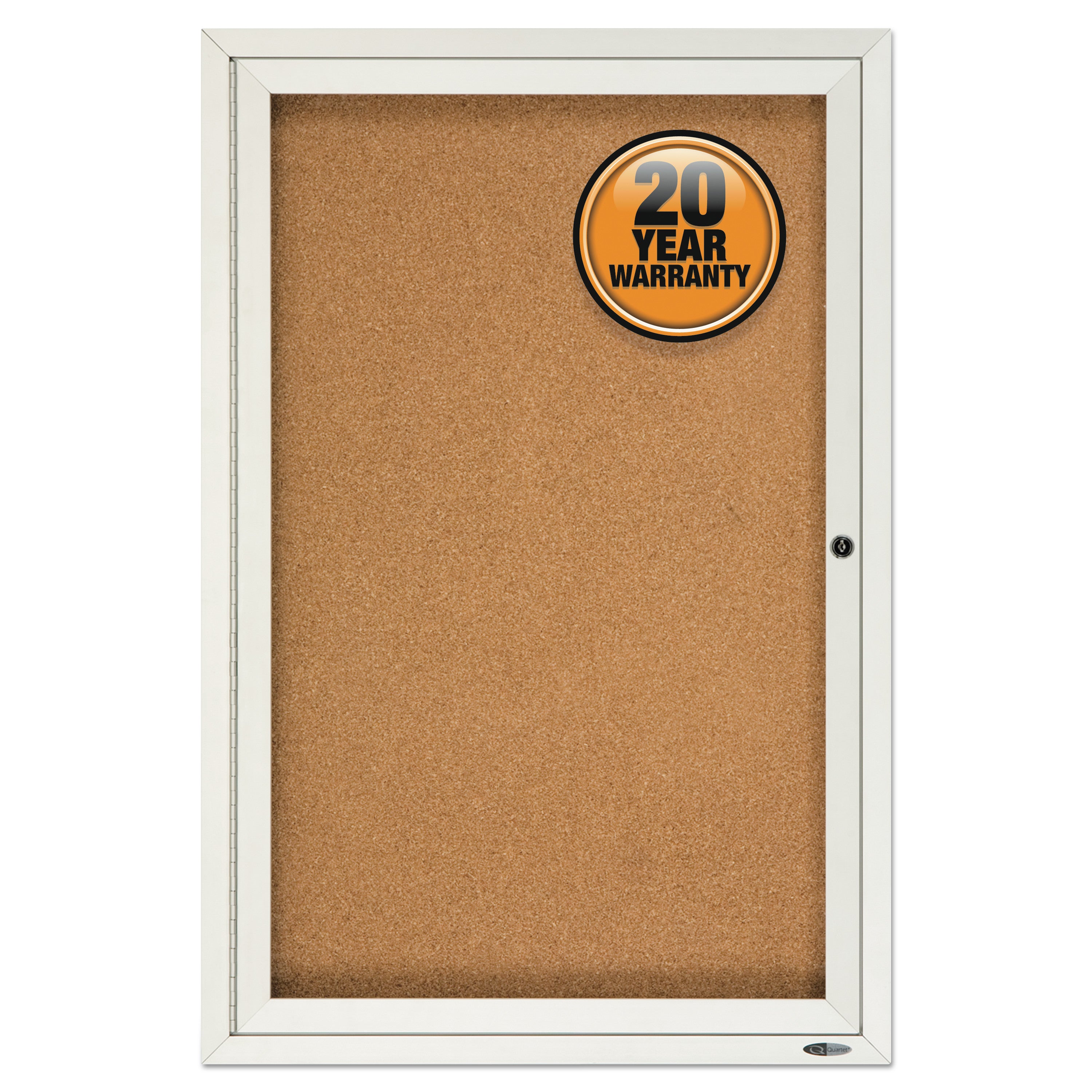 Enclosed Indoor Cork Bulletin Board with One Hinged Door, 24 x 36, Tan Surface, Silver Aluminum Frame - 