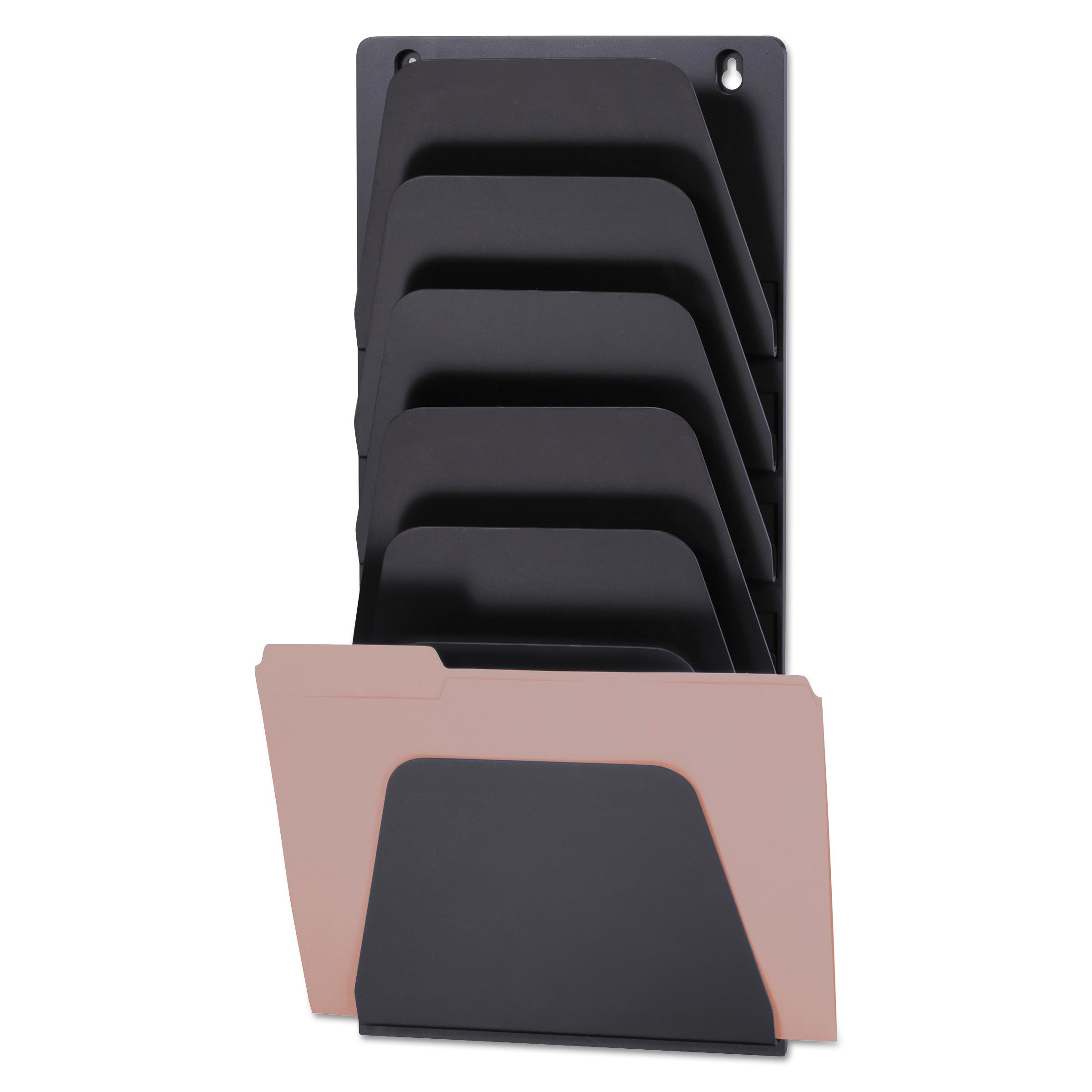 Wall File Holder, 7 Sections, Legal/Letter Size, 9.43" x 2.88" x 22.38", Black - 