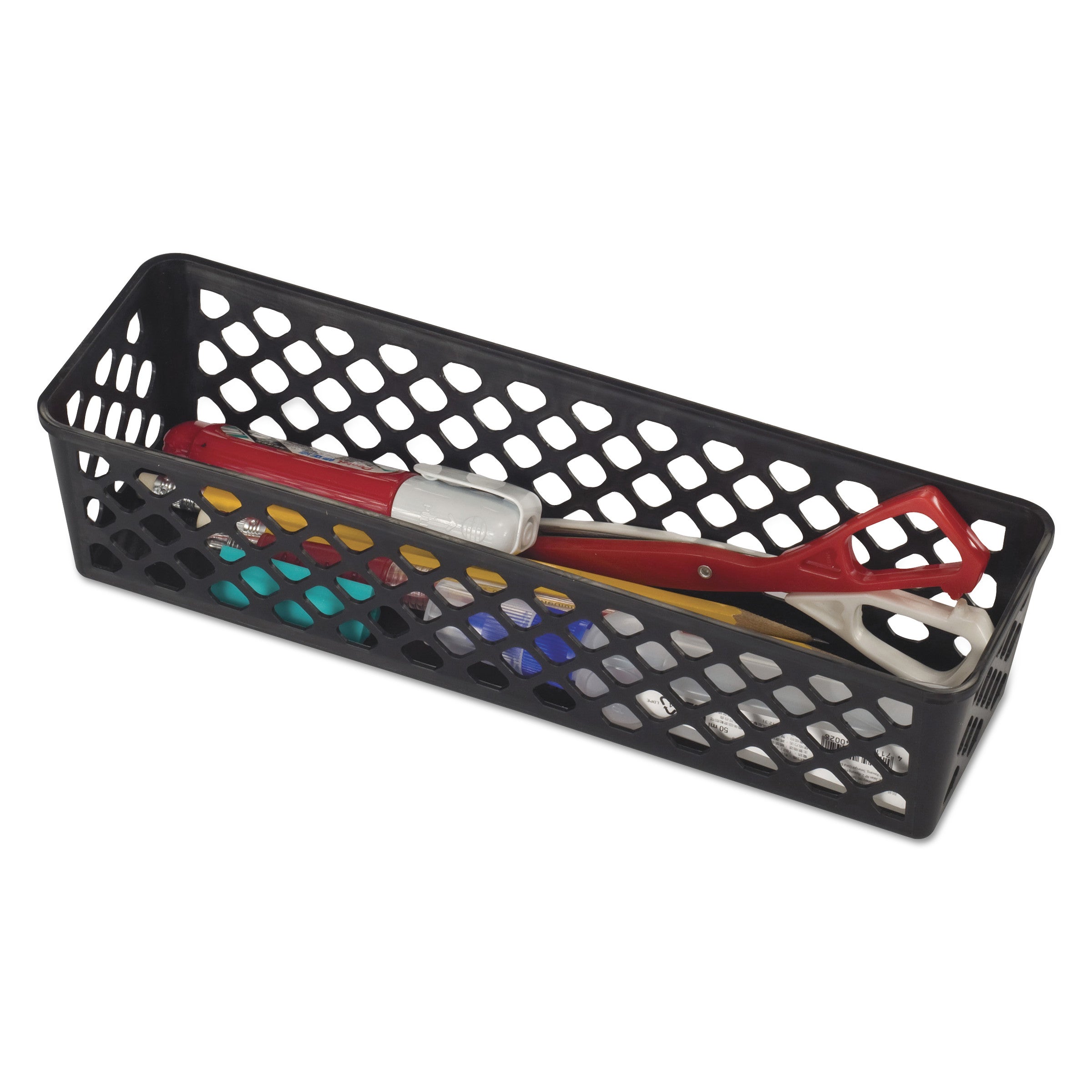 Recycled Supply Basket, Plastic, 10.13 x 3.06 x 2.38, Black, 3/Pack - 