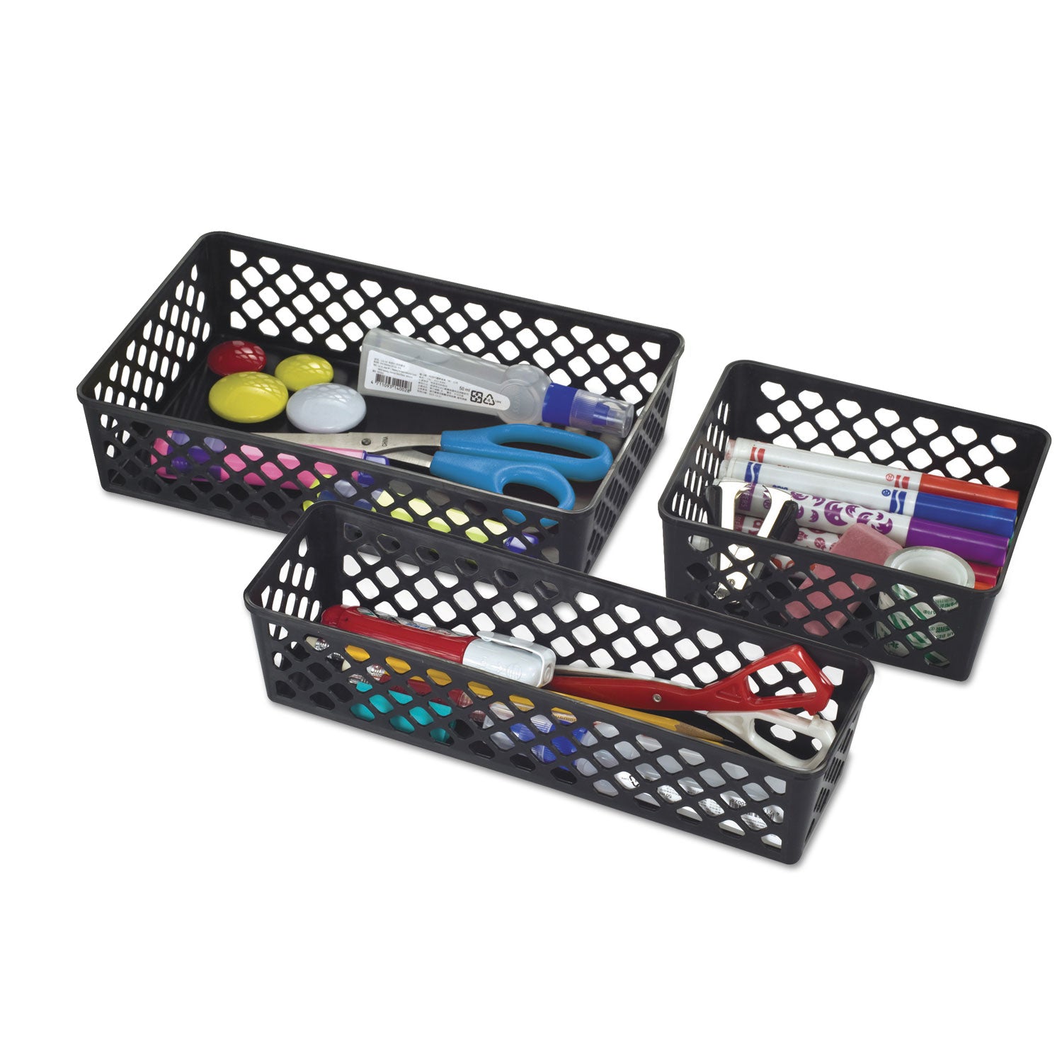 Recycled Supply Basket, Plastic, 6.13 x 5 x 2.38, Black, 3/Pack - 