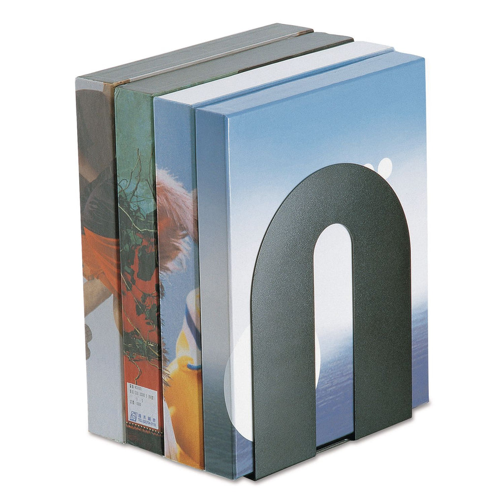 Heavy Duty Bookends, Nonskid, 8 x 8 x 10, Steel, Black, 1 Pair