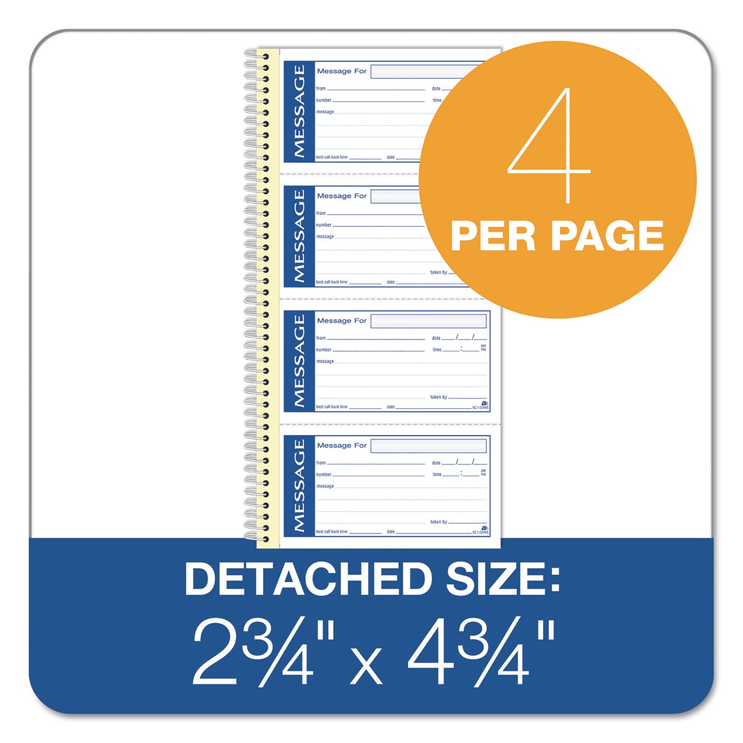 Write 'n Stick Phone Message Book, Two-Part Carbonless, 4.75 x 2.75, 4 Forms/Sheet, 200 Forms Total - 