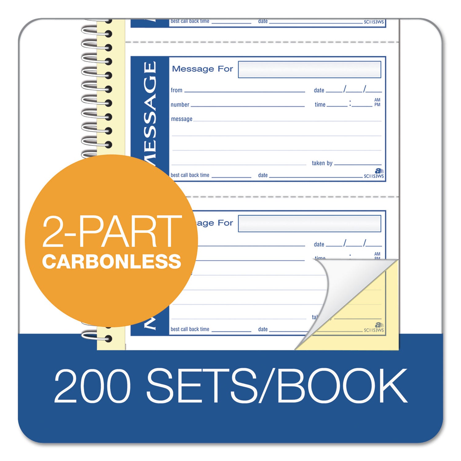 Write 'n Stick Phone Message Book, Two-Part Carbonless, 4.75 x 2.75, 4 Forms/Sheet, 200 Forms Total - 