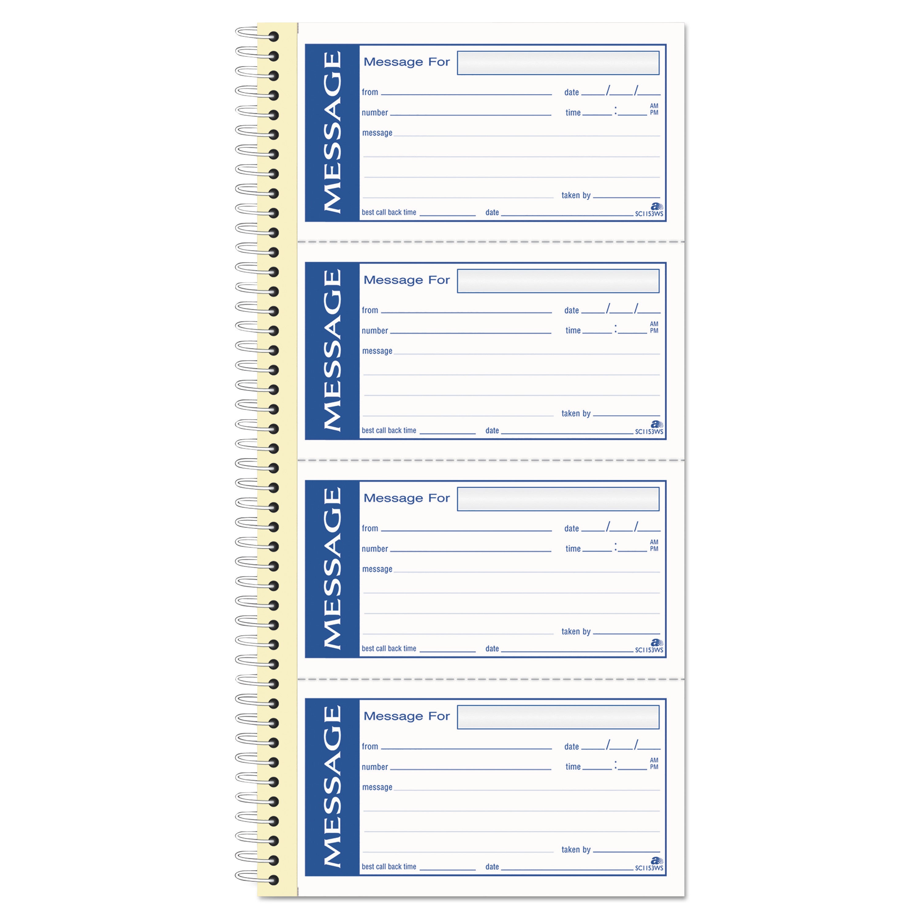 Write 'n Stick Phone Message Book, Two-Part Carbonless, 4.75 x 2.75, 4 Forms/Sheet, 200 Forms Total - 