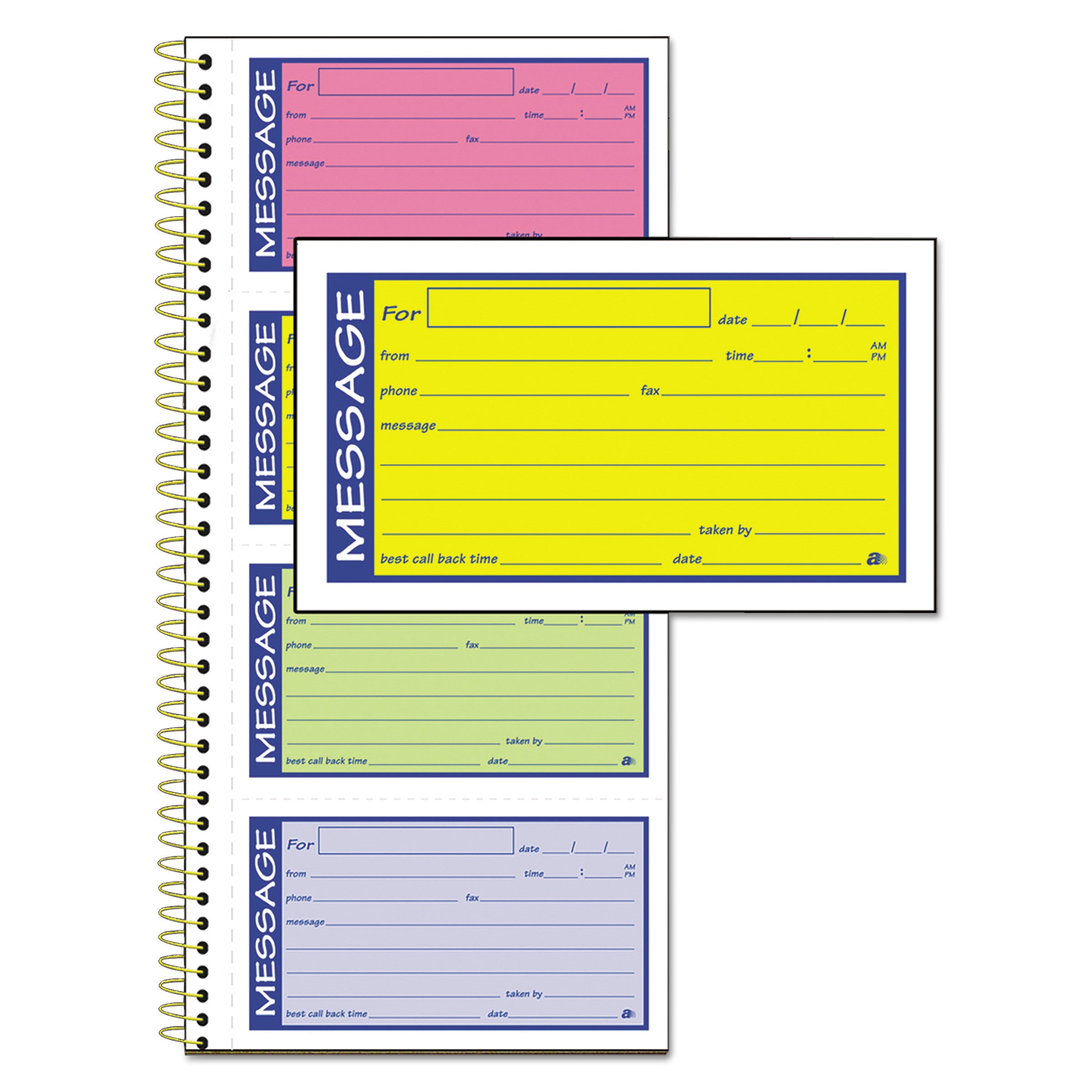 Wirebound Telephone Book with Multicolored Messages, Two-Part Carbonless, 4.75 x 2.75, 4 Forms/Sheet, 200 Forms Total - 