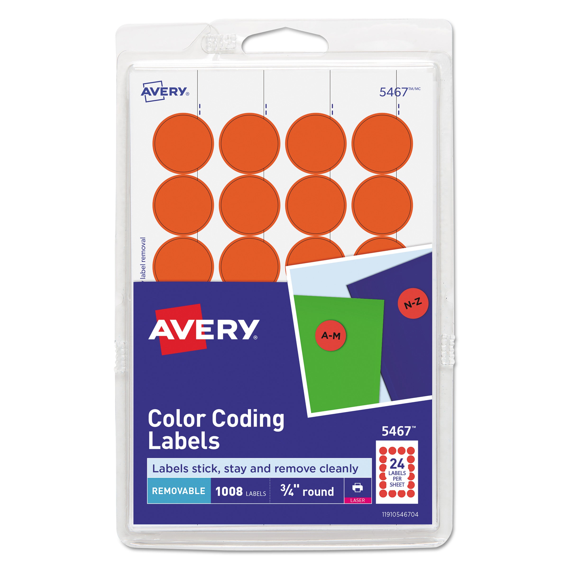 Printable Self-Adhesive Removable Color-Coding Labels, 0.75" dia, Neon Red, 24/Sheet, 42 Sheets/Pack, (5467)